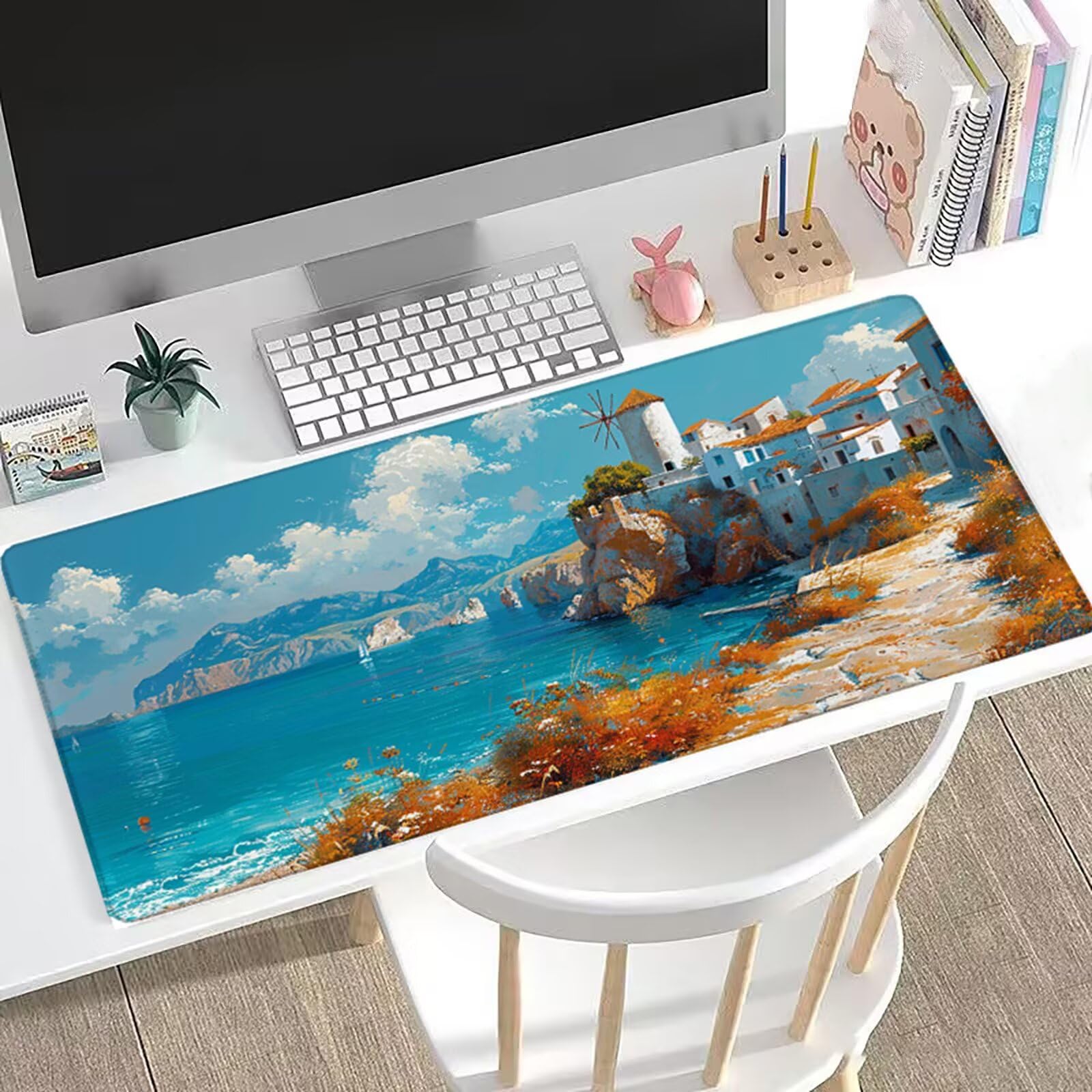 Gamingowa podkładka pod mysz, XXL, 150 x 80 cm, biała, podkładka na biurko, zoptymalizowana precyzja i prędkość, z gumowaną antypoślizgową podstawą, wodoodporna mata na biurko dla graczy, H0-1015