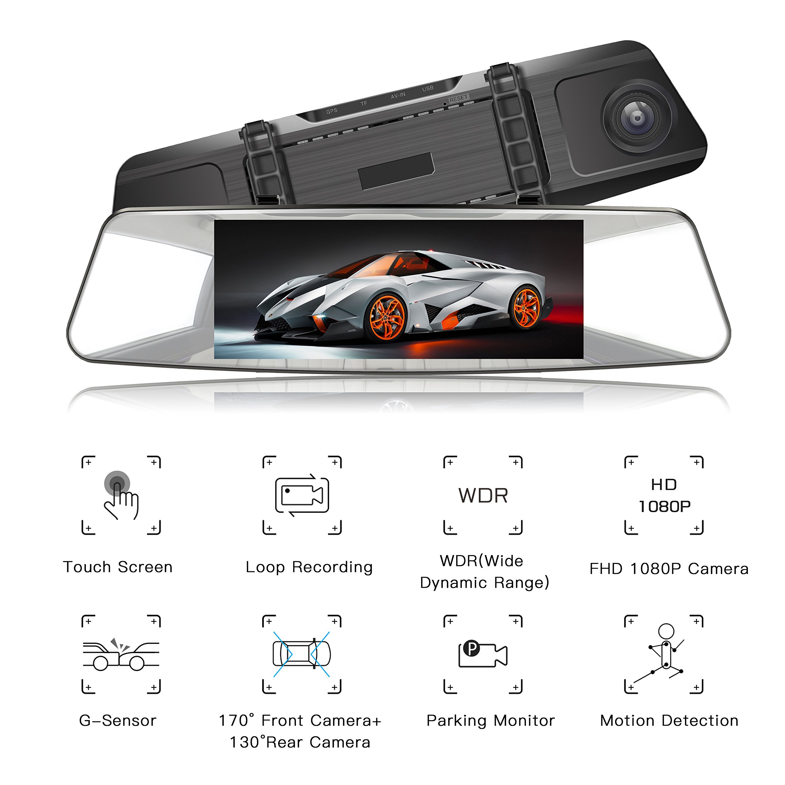 Mirror Dash Cam JEEMAK 7 inch Touch Screen Front and Rear Backup 