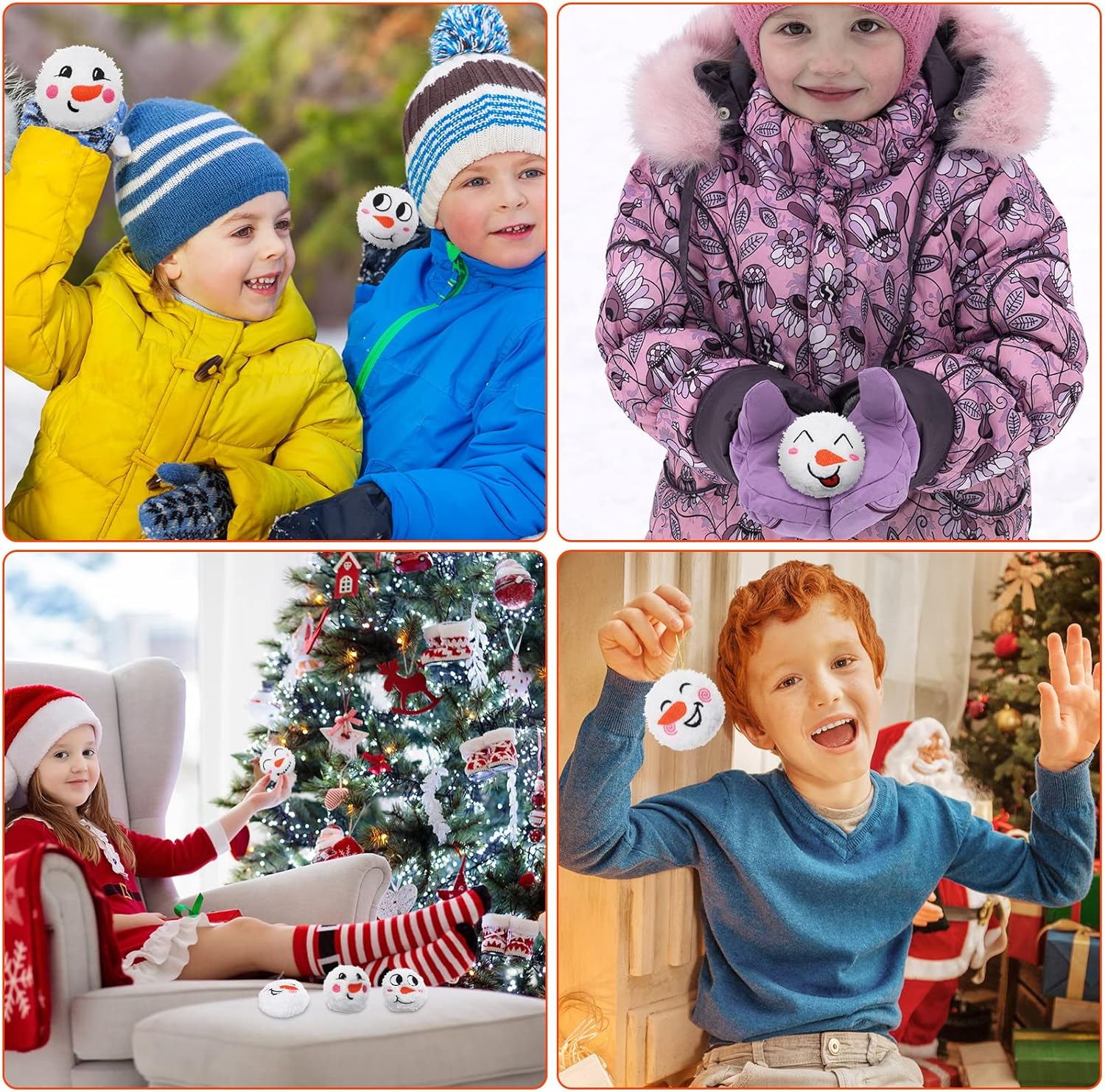 Yunsailing 24 Pcs Soft Snowball Fight Set Indoor 3 Inch Plush Snowballs with Faces Fun Snowmen Balls Winter Fake Snowball Fight for Adults Winter Outdoor Game Party Decorations(Cute)