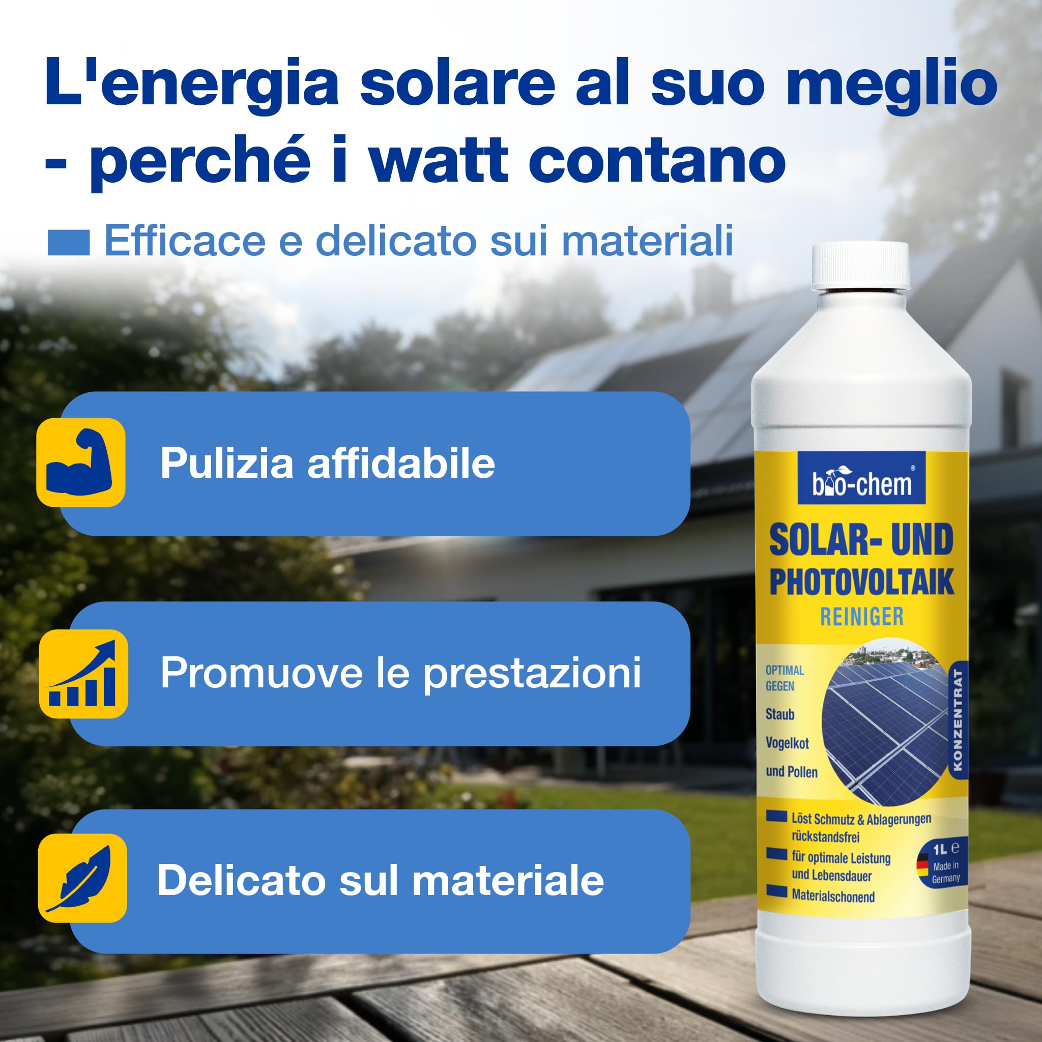 bio-chem Detergente per pannelli solari e fotovoltaici 5L | Diluibile fino a 1:20 – efficace in profondità e delicato sui materiali – Made in Germany
