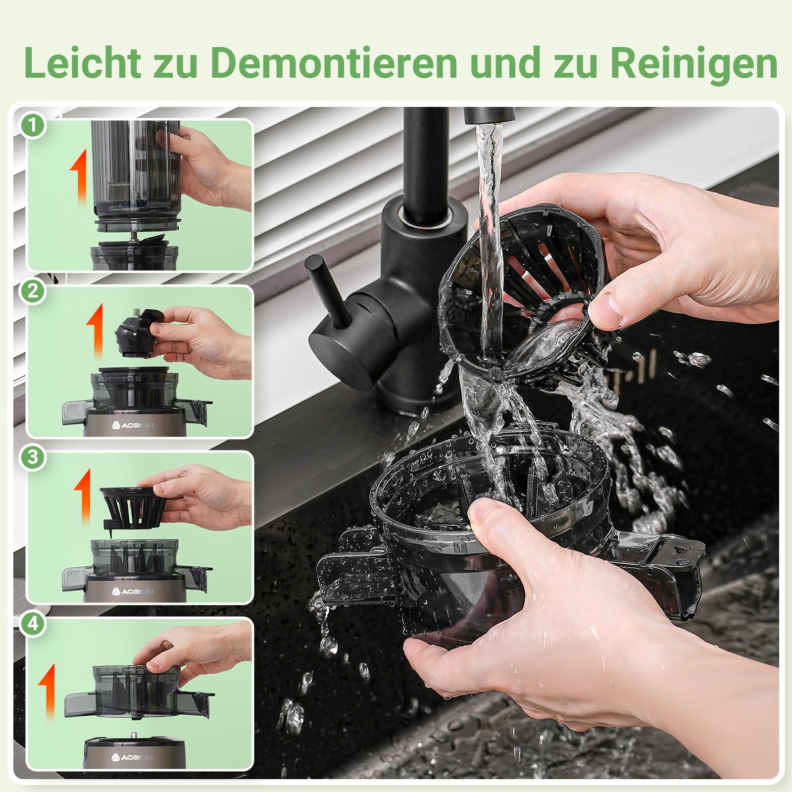 AAOBOSI SlowJuicer für Gemüse und Obst,Hohe Saftausbeute, Saftpresse Elektrisch mit Rückwärts Funktion,Leicht zu Reinigen，BPA-Frei