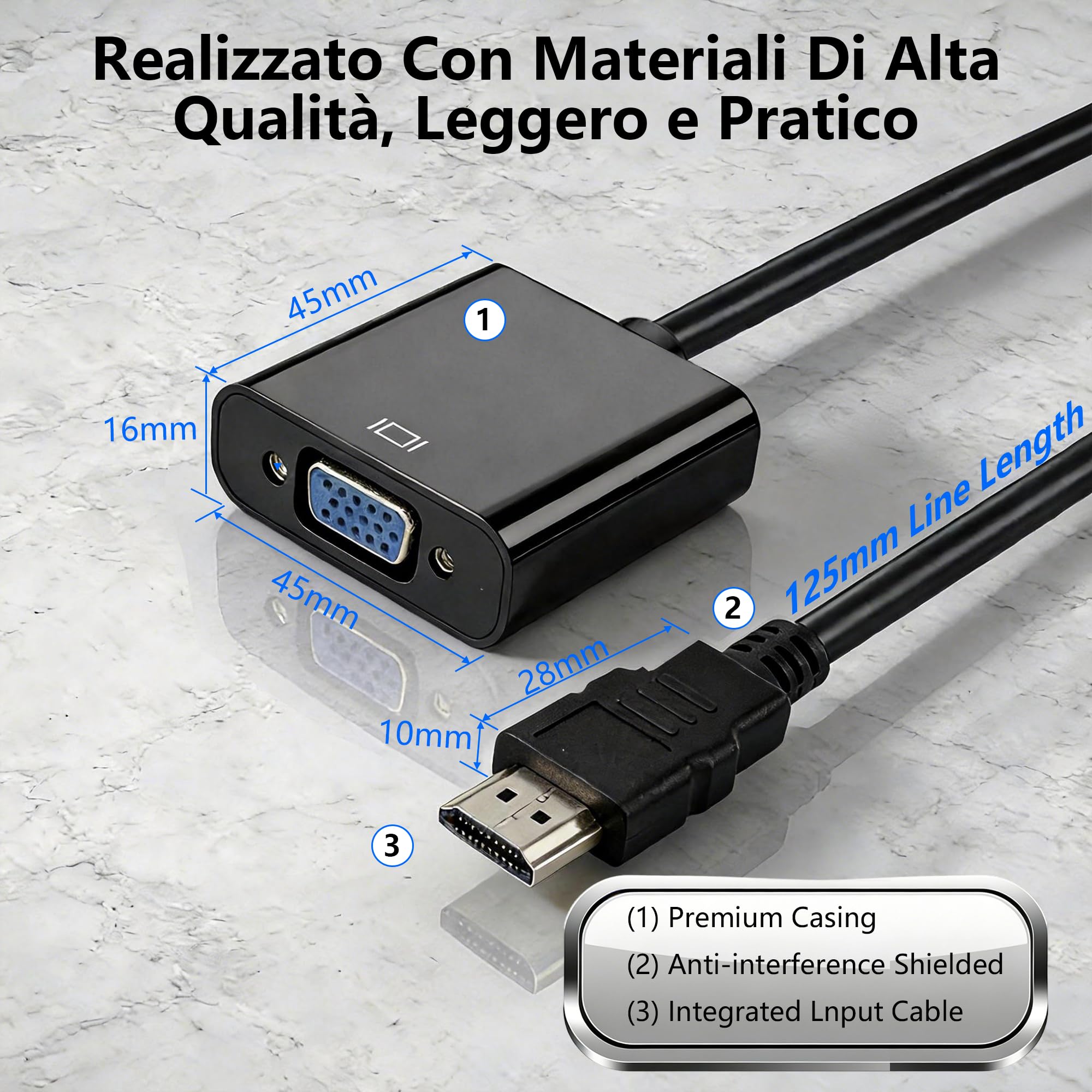 Adattatore HDMI a VGA, Convertitore Unidirezionale HDMI a VGA con Connettore Placcato in Oro, per Computer, Laptop, Proiettori, HDTV, Chromebook, Xbox