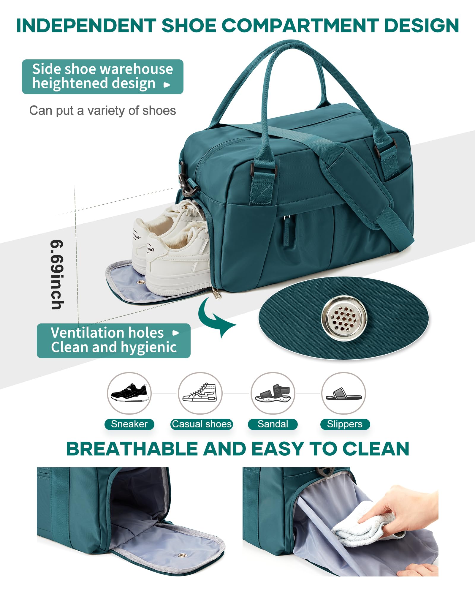 Borsone da Viaggio Donna, 40x20x25 Ryanair Bagaglio a Mano Borsa da Viaggio con Scomparto per le Scarpe, Borsa Sportiva Borsone da Palestra Grande, Borsa da Weekend,Borsa per Ospedale,J4-Pavone blu