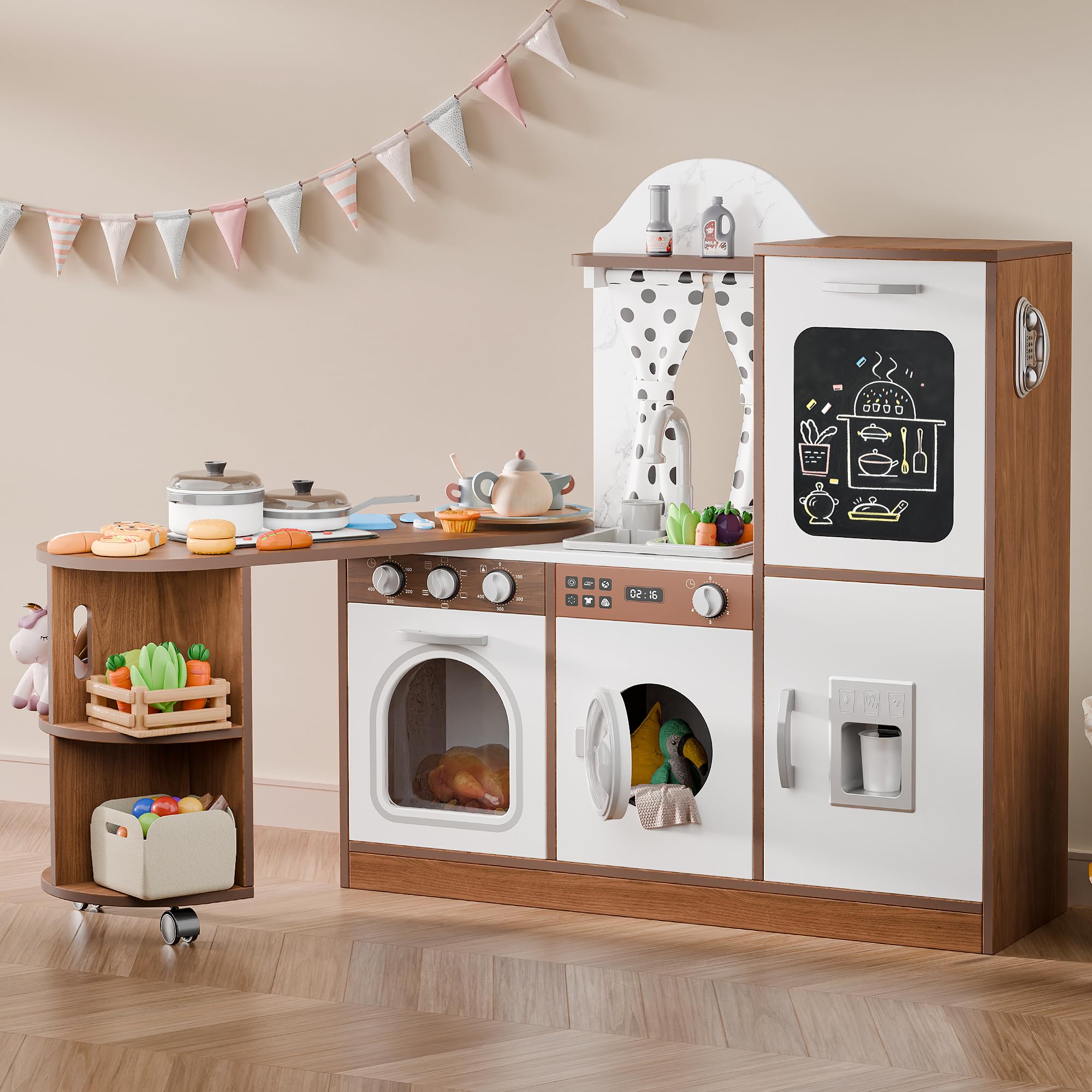 Amazon.com: Wooden Corner Play Kitchen with 180° Rotating Design
