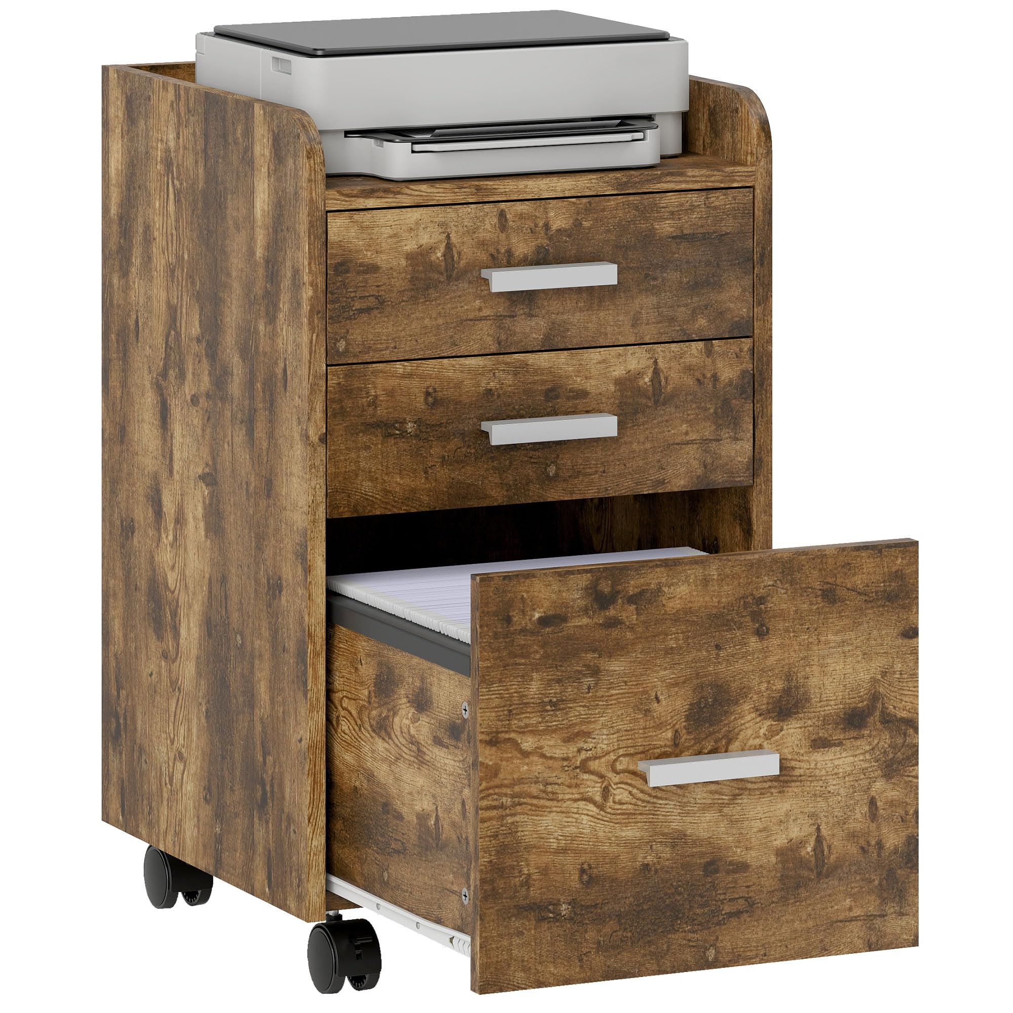 Rackhams Brown Mobile Filing Cabinet, Lockable File Cabinet With 2 Keys Rustic - 65.4 - Rustic - Particle Board, Mdf