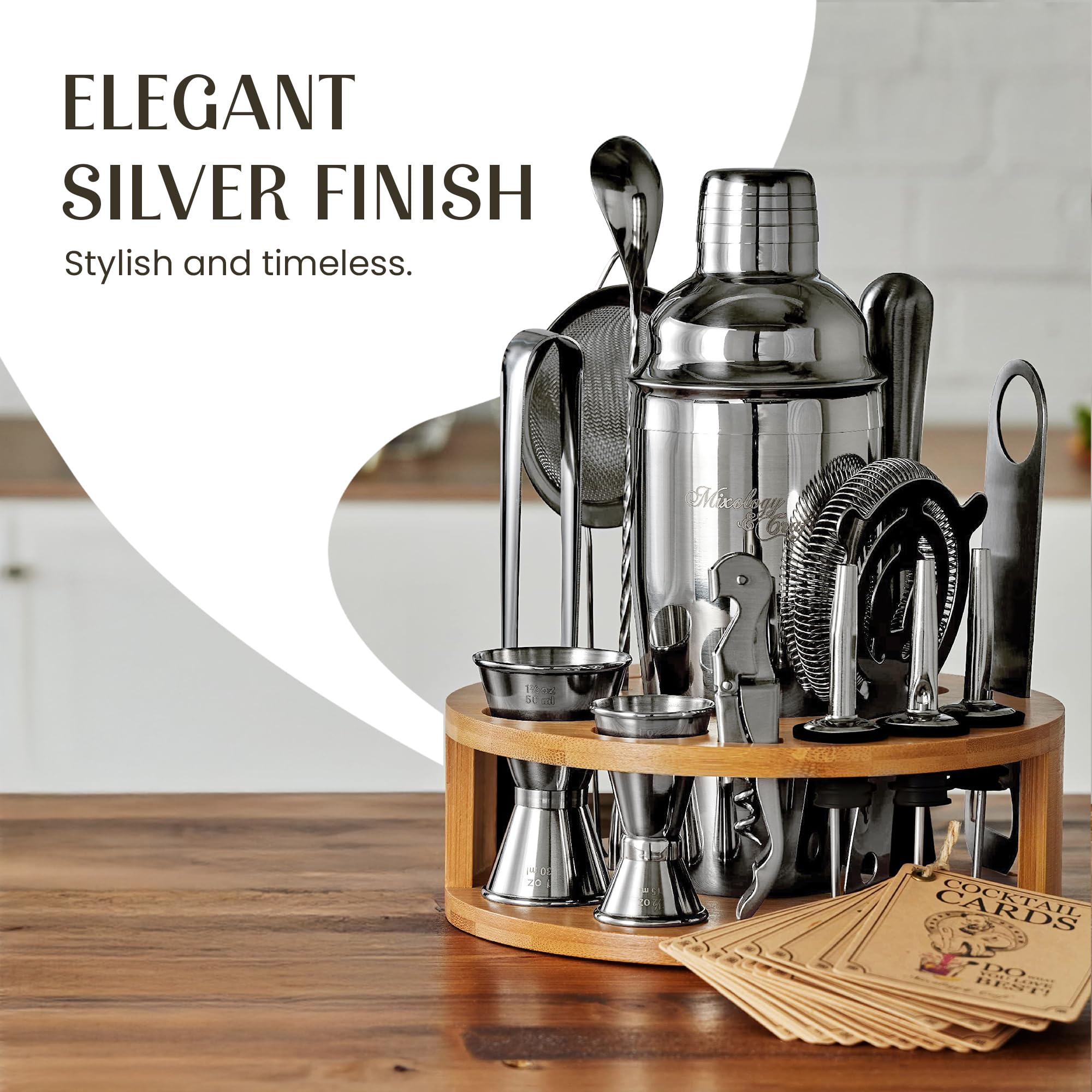 Mixology & Craft Cocktail Set 15-TLG. - Cocktail Shaker Set aus Edelstahl mit Bar Zubehör - Silber