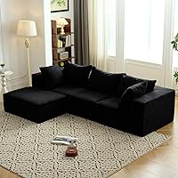 Vamcheer Modular L-Shaped Sectional Sofa - Boneless Deep Seat Cloud Couch, No Assembly, Velvet Upholstery for Living Room - Black