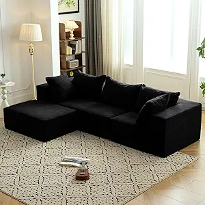 Vamcheer Modular Sectional Sofa with Chaise, Modern L Shaped Cloud Couch with Deep Seat, Sectional Couches for Living Room, Bedroom, Office, No Assembly Required, Black