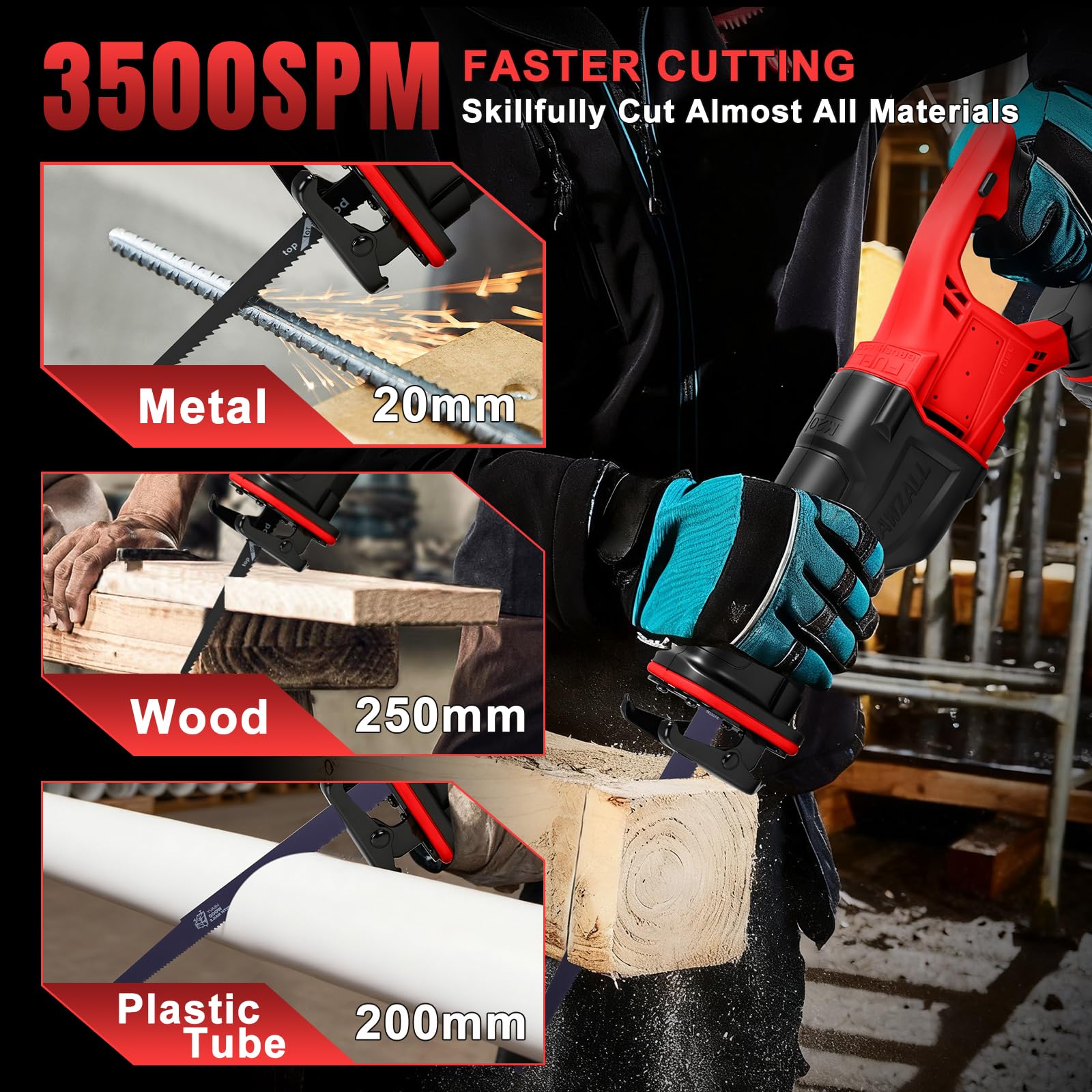 WingFly Sierra sable inalámbrica para Milwaukee M18 batería, Sierra Alternativa profesional con 4 hojas, 3500 rpm, Sierra Recíproca Eléctrica con Velocidad Variable
