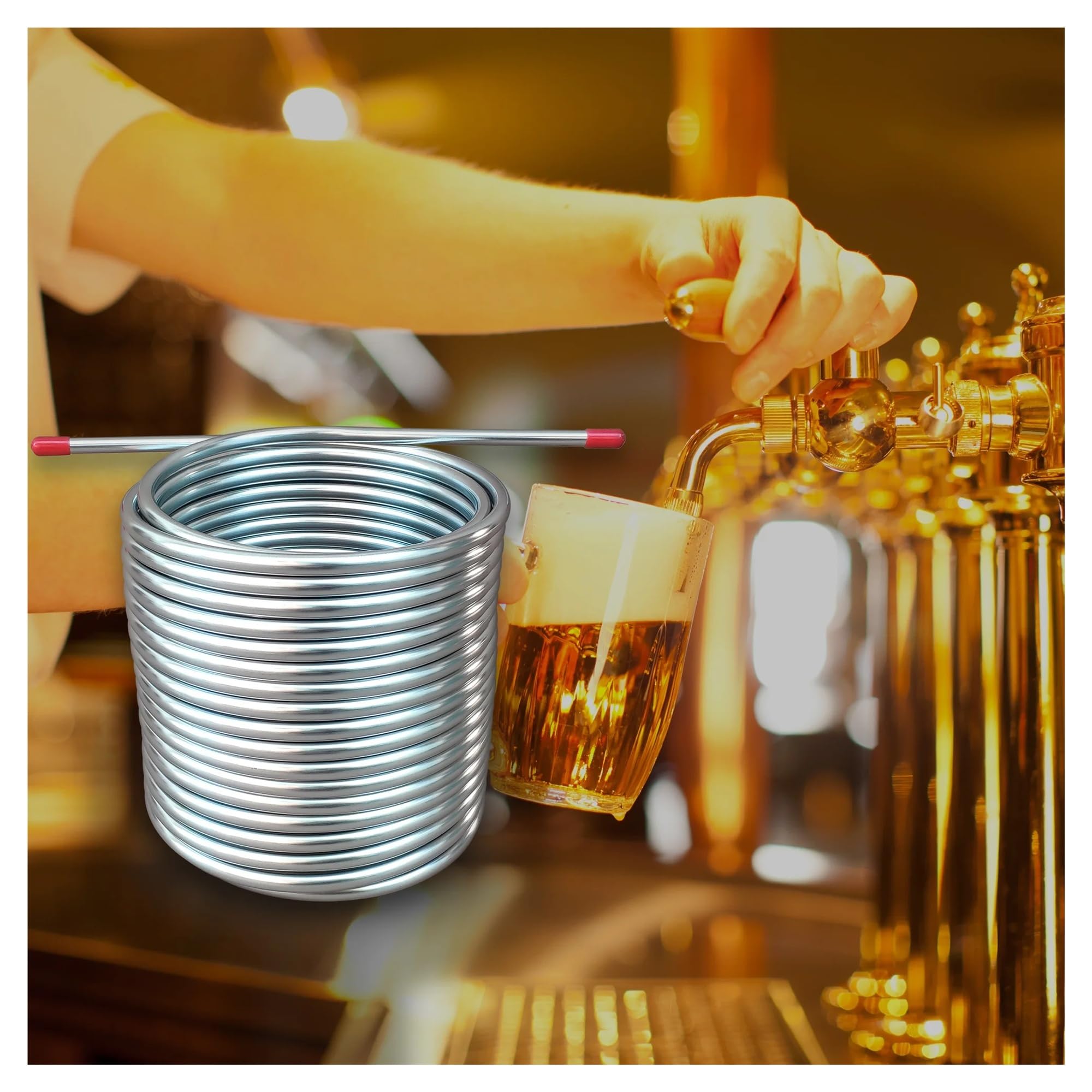 Serpentín de cerveza de acero inoxidable de 3/8" de diámetro exterior, 21 m de longitud, serpentín de enfriamiento de doble capa, tubo de vino de enfriamiento rápido for exteriores Múltiples aplicacio