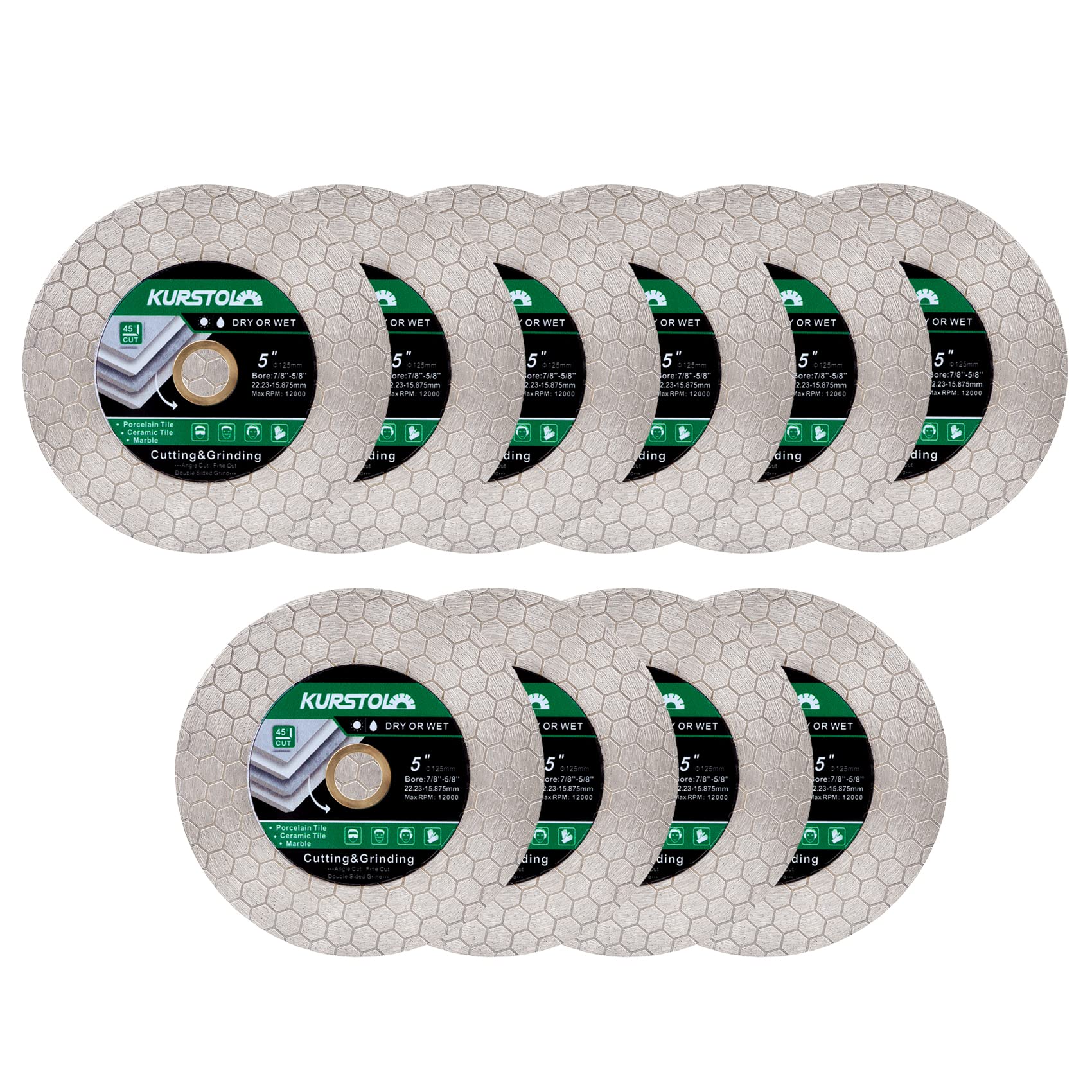 KURSTOL Tile Diamond Saw Blade - 10PCS 125mm Dual-Purpose Diamond Cutting Disc,Angel Grinder Blade Arbor 22-16mm for Cutting and Grinding Ceramic Tiles,Porcelain,Granite,Marble — image 1