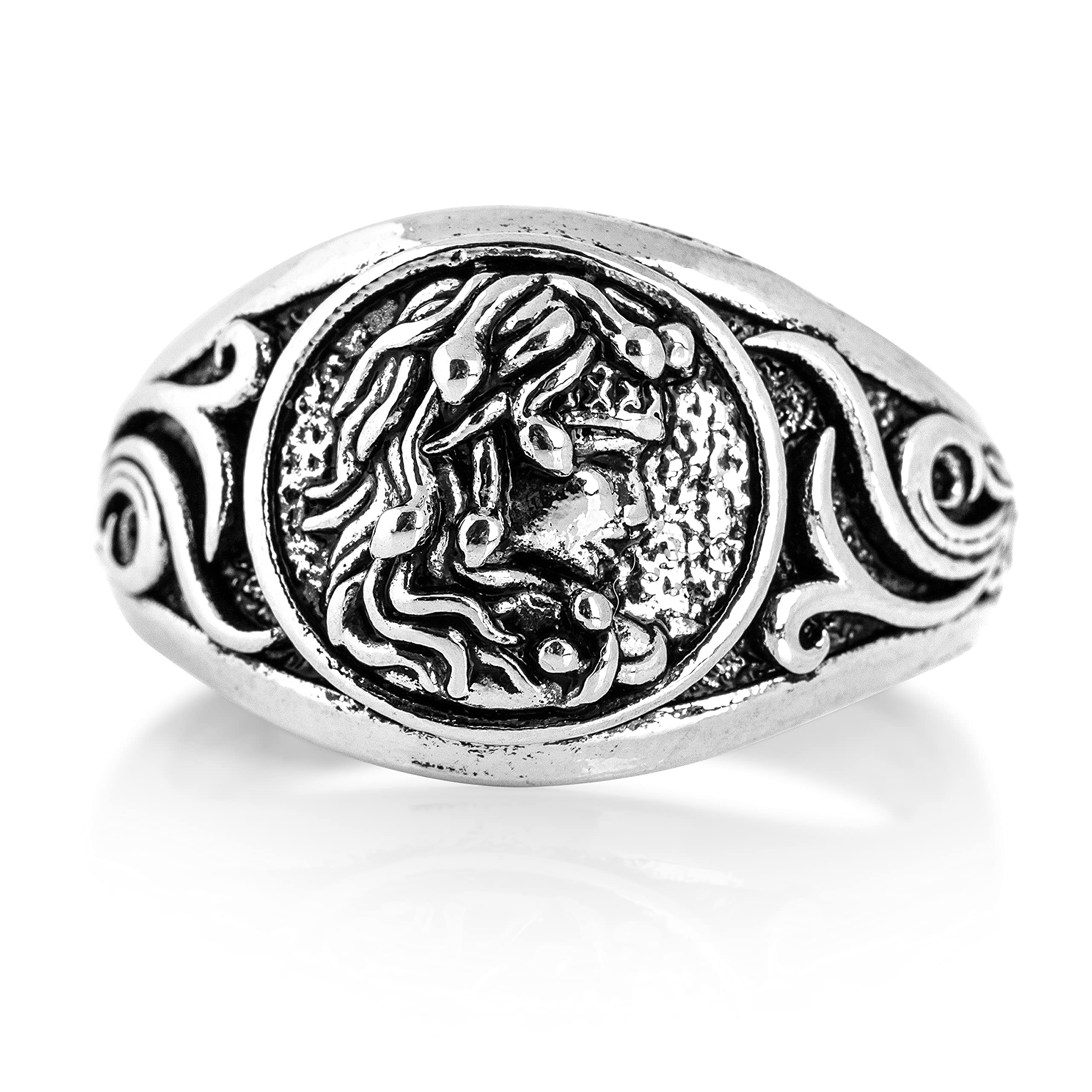 Akitsune Medusa anillo | Mujeres Hombres Anillo de acero inoxidable Serpientes griegos Cabeza Runas Viking Antiguo Plata
