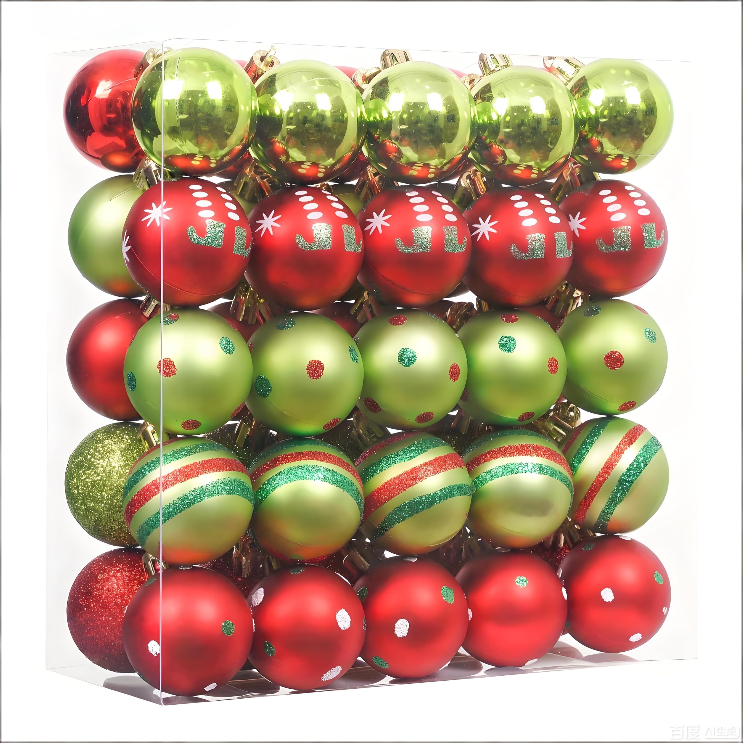 50 Pcs Xmas Tree Decorations with Red and Green Baubles, Christmas Ornaments with Lanyard for Wedding, Birthday Party (Red & Green)