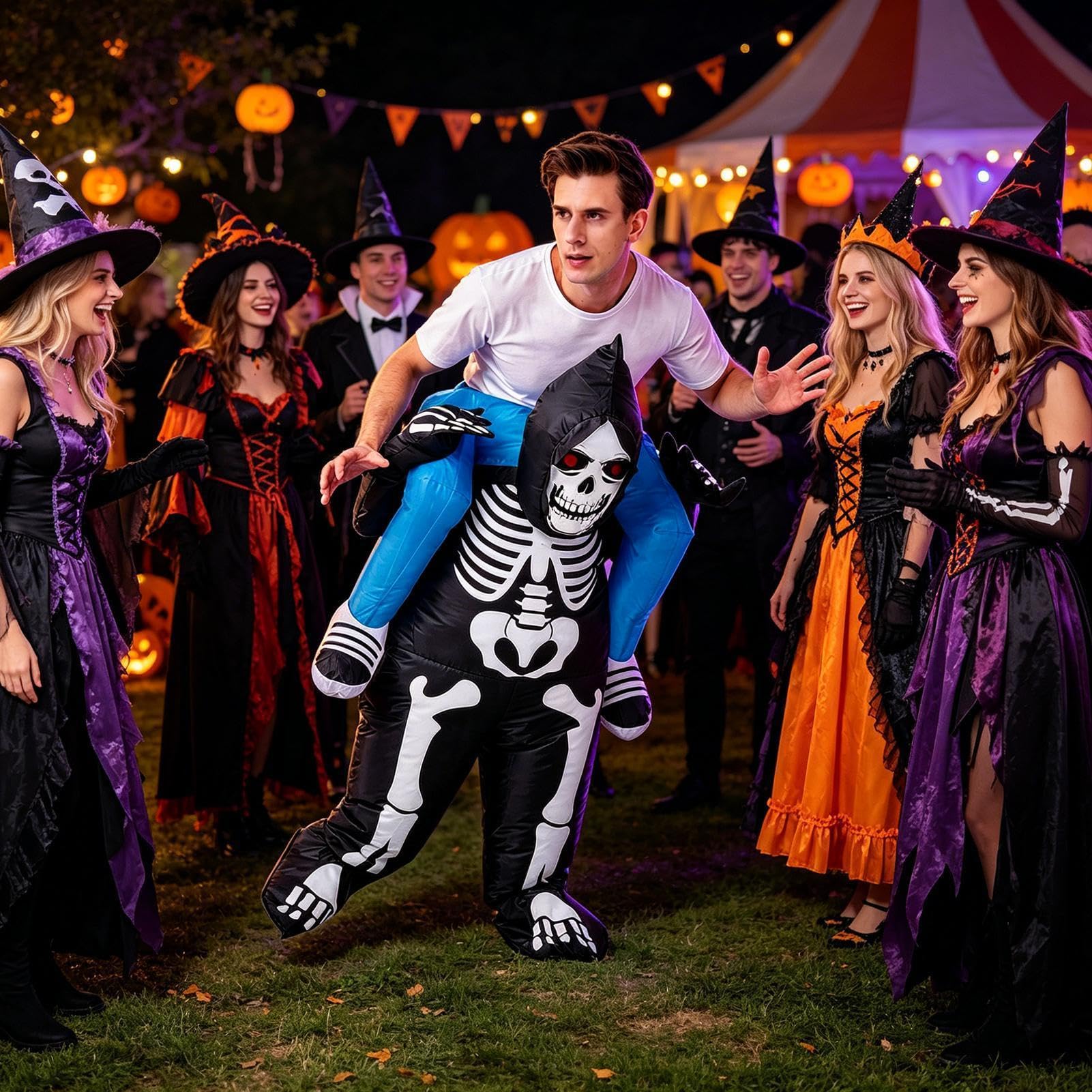Nadmuchiwane kostiumy Halloween zabawny szkielet do jazdy z elastycznymi | Straszne nadmuchiwane kostiumy Halloween Dla parad grupowych, parad na świeżym powietrzu i spotkań