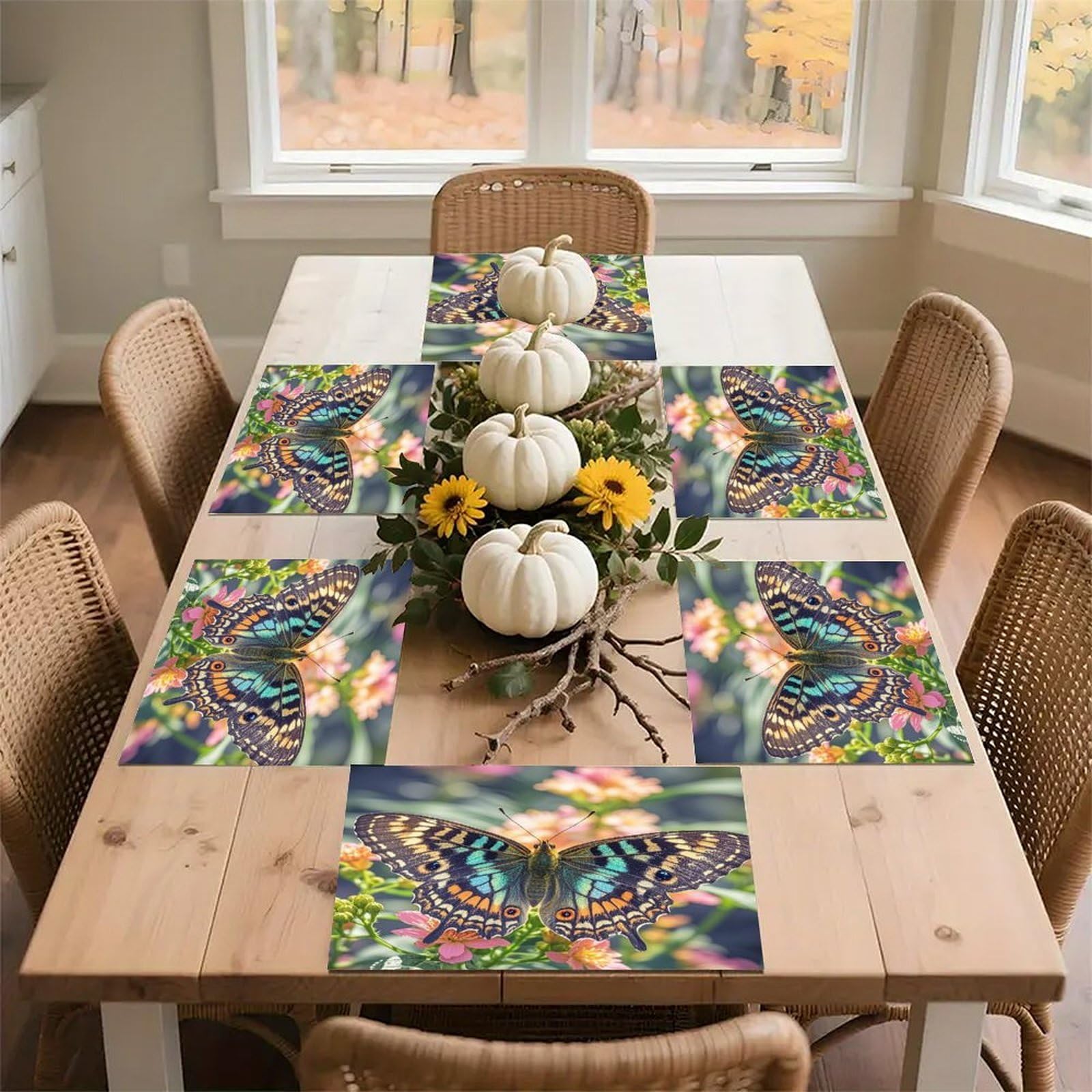 Butterfly Placemats Flax Place Mats for Dining Table Rectangle Non-Slip Table Mats Heat Resistant Washable Placemat for Kitchen Home Decor Party Outdoor 12" X 18"
