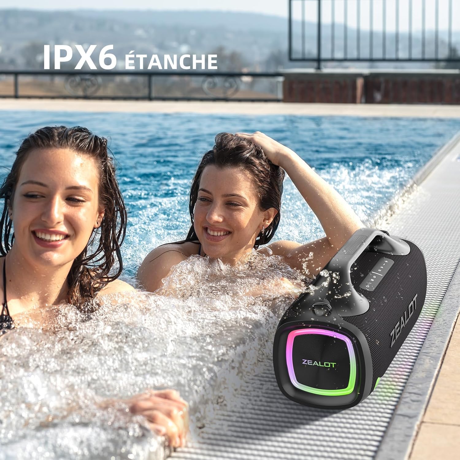 ZEALOT Enceinte Grande Bluetooth 5.3 sans Fil, 100W Enceinte Portable avec Basses Puissantes, Autonomie 30H, Lumière RGB, USB-C/AUX/Carte TF, Haut-Parleur Étanche IPX6 pour Fêtes/Voyage/Extérieur