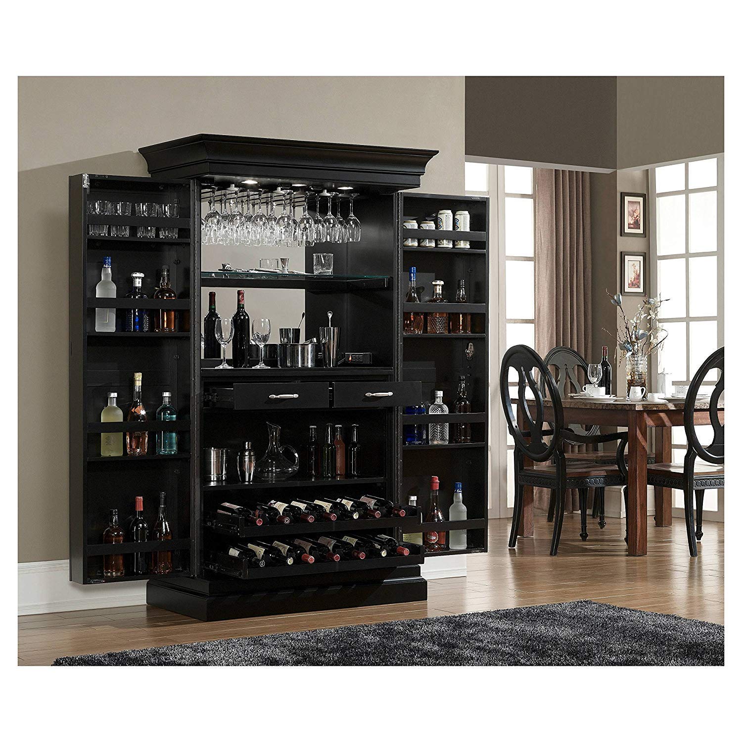 SS WOOD FURNITURE Sheesham Wood Bar Cabinet Wine Storage Rack with Glass Holder for Living Room Home (Mahogany Finish)