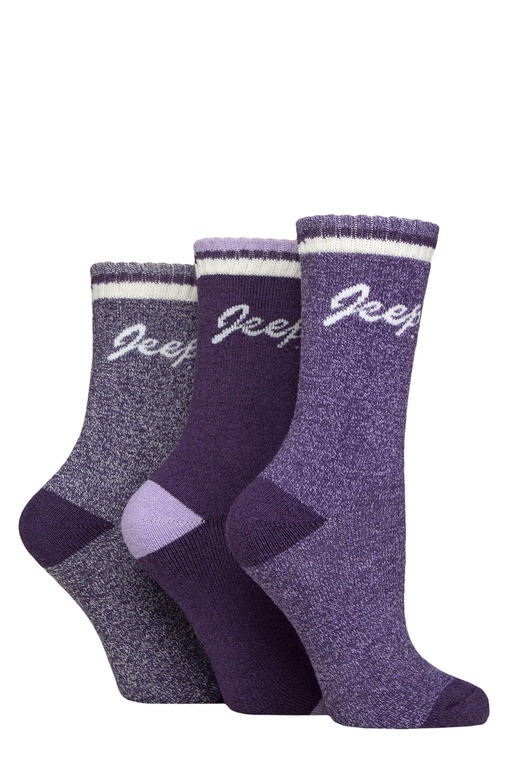 Jeep Women's Lilac / Purple / Cream Performance Full Cushion Boot Socks Pack Of 3 (Uk, Numeric, 4, 8, Regular, Regular, Lilac/Purple/Cream)