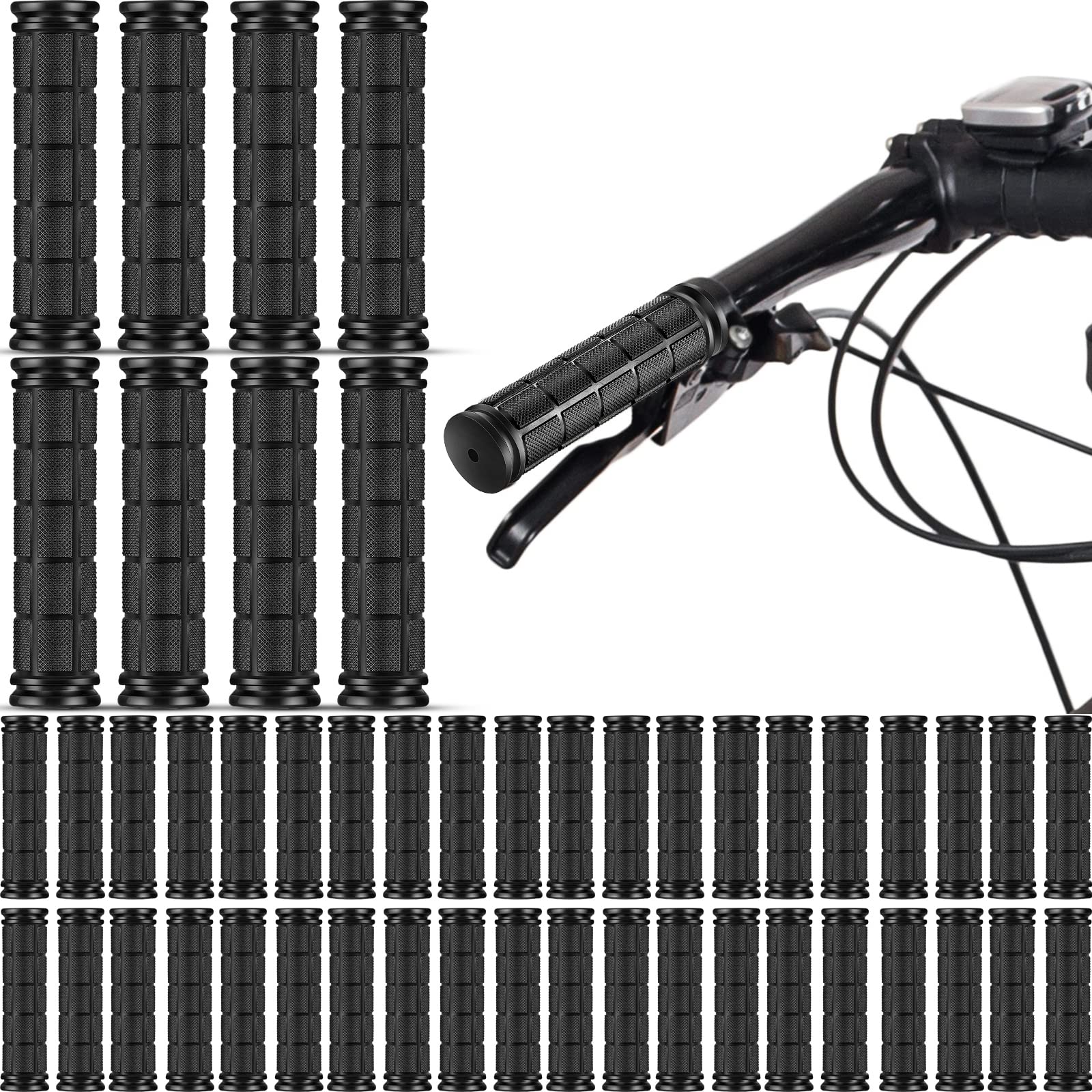 48 Pcs Bike Handle Grips Black Replacement Non Slip Rubber Bicycle Handlebar Grips Tricycle Wheelchair Mountain Bike BMX MTB
