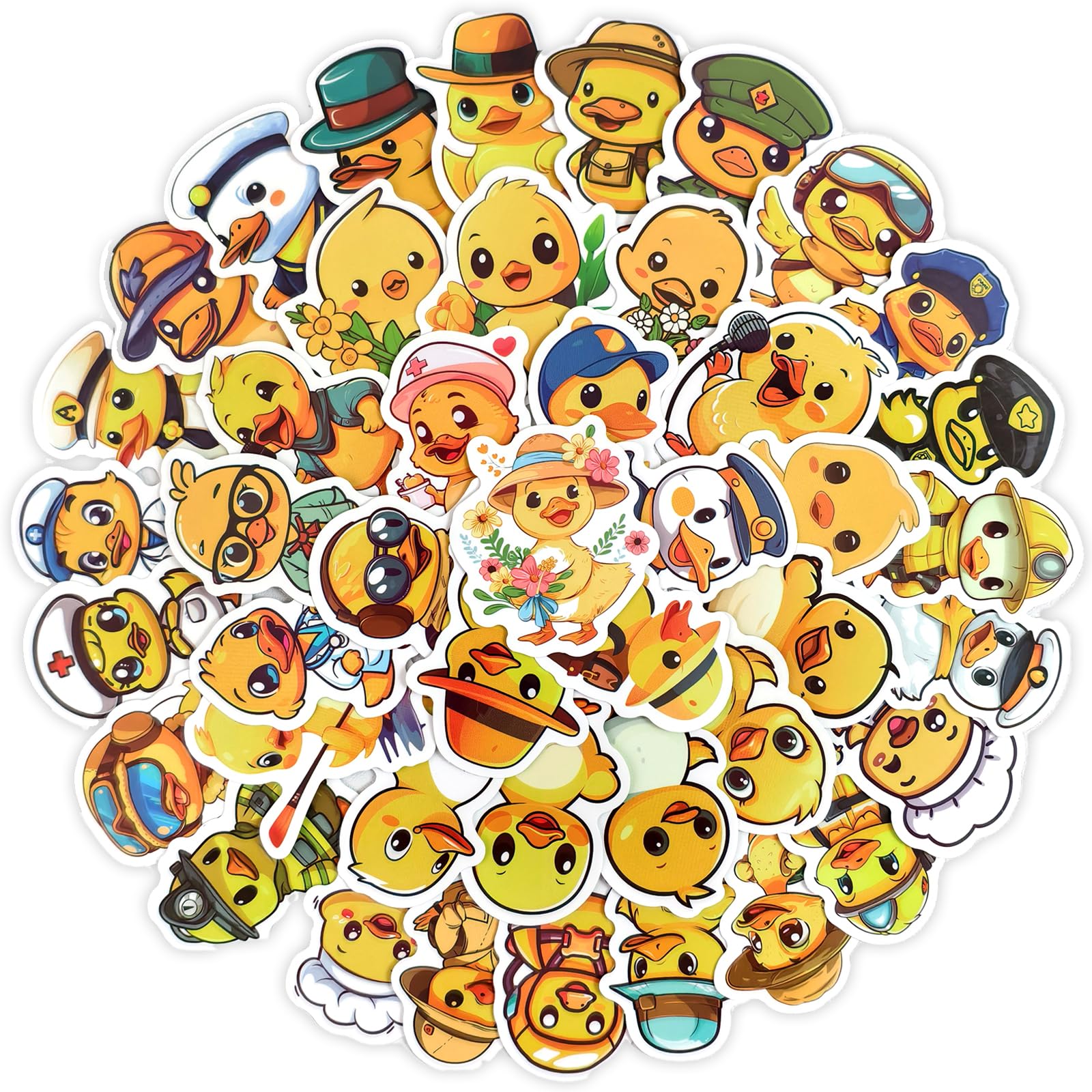 Ychsring Yellow Duck Stickers - 50 Pcs Waterproof Vinyl Cute Cartoon Duck Stickers for Water Bottle, Laptop, Phone Case, Cup, Guitar - Fun for Kids,