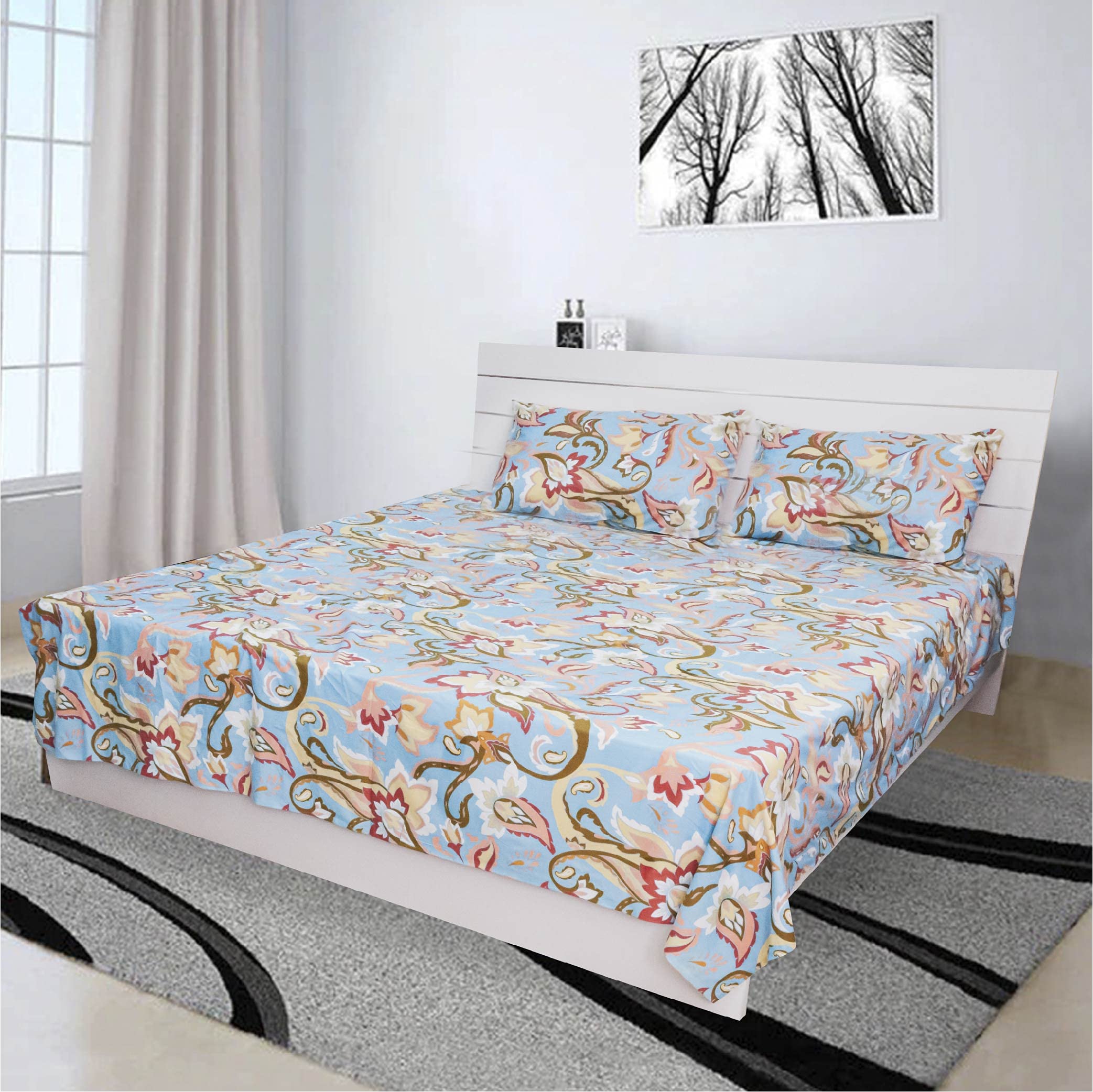 Double Size Flat Sheet 3Pcs Set - Desert Rose Peach Fabric: 180Tc Poly Cotton Printed, Includes: 1Pc 240 X 260 Cm + 2Pcs Pillow Cases 50 75