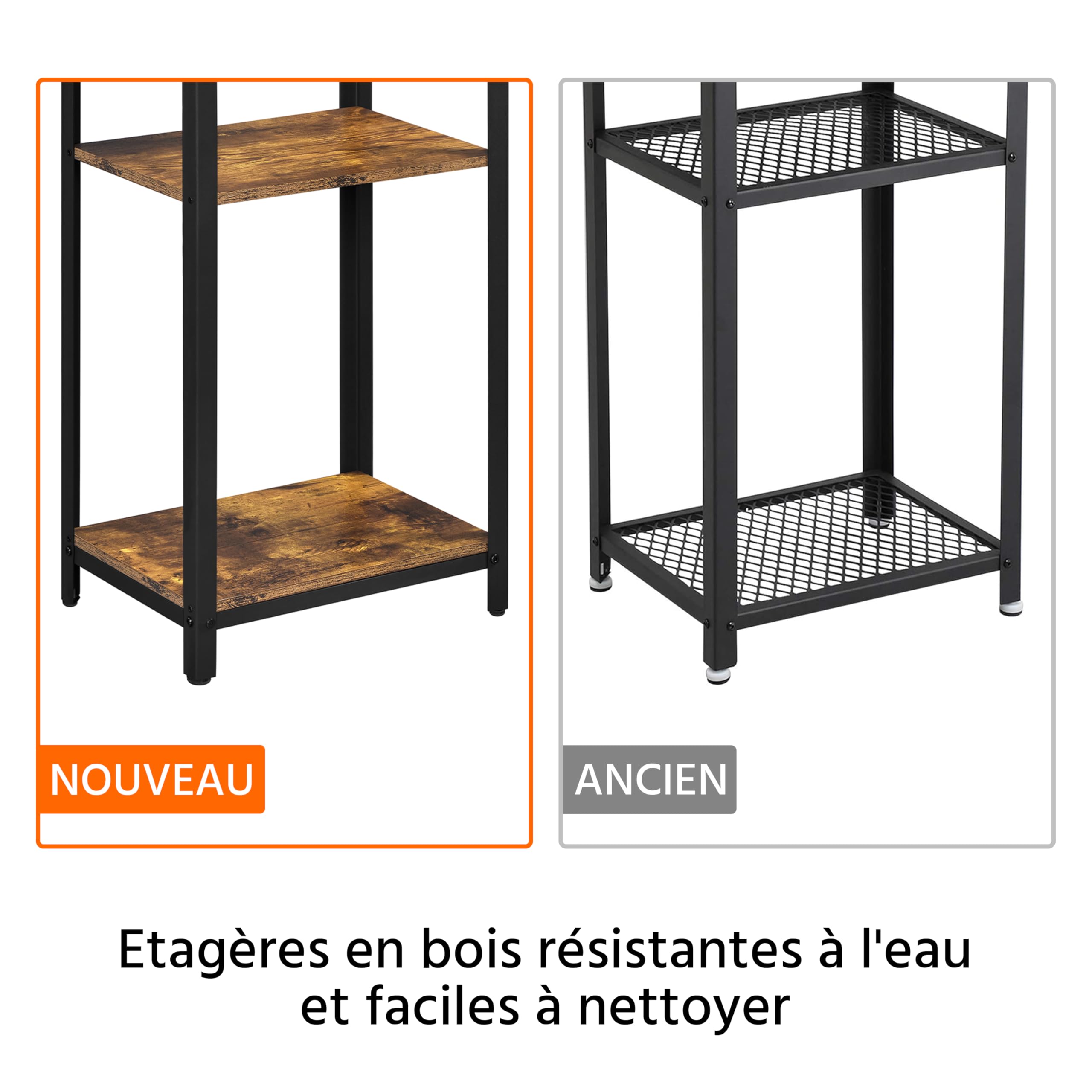 Yaheetech Table d'Appoint Idustrielle, Bout de canapé en Bois Vintage, Table de Chevet avec 3 Étagères de Rangement pour Salon Chambre Bureau Cuisine Brun Rustique 40 x 30 x 74,5 cm
