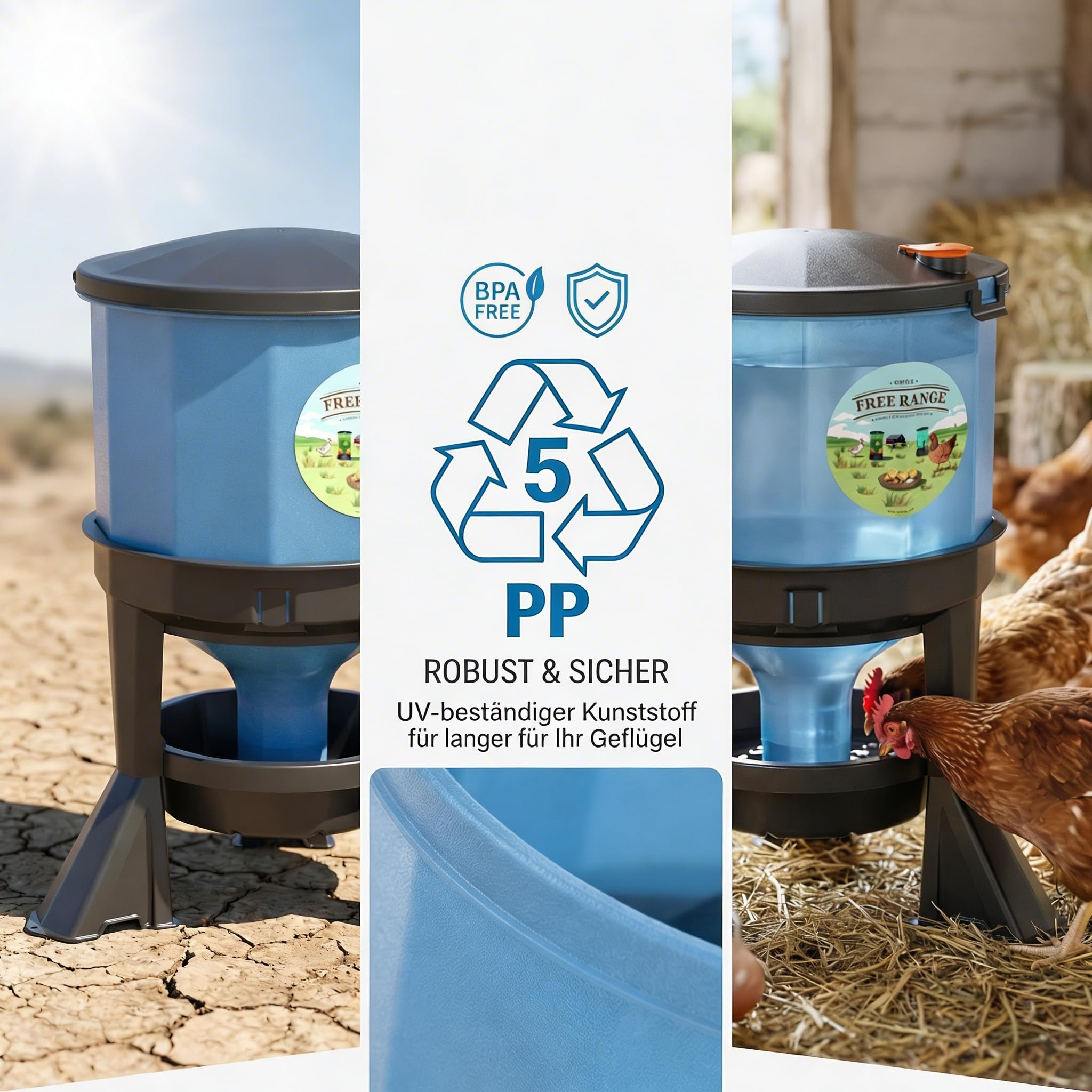 Bebedero para pollo de 25 l, sin BPA y resistente a los rayos UV, con nivel de agua ajustable | Bebedero para aves de corral, gallinas, gran orificio de llenado, fácil de llenar, fabricado en la UE