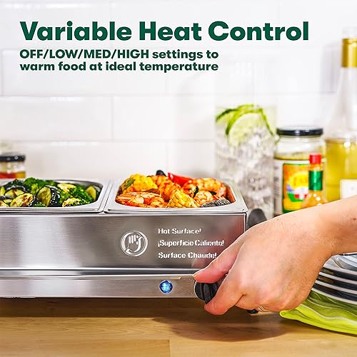 Miniatura 7 de BELLA 3 servidores de buffet eléctrico triple de 1.5 cuartos de galón, bandeja de calentamiento de alimentos y olla de cocción lenta, estación de