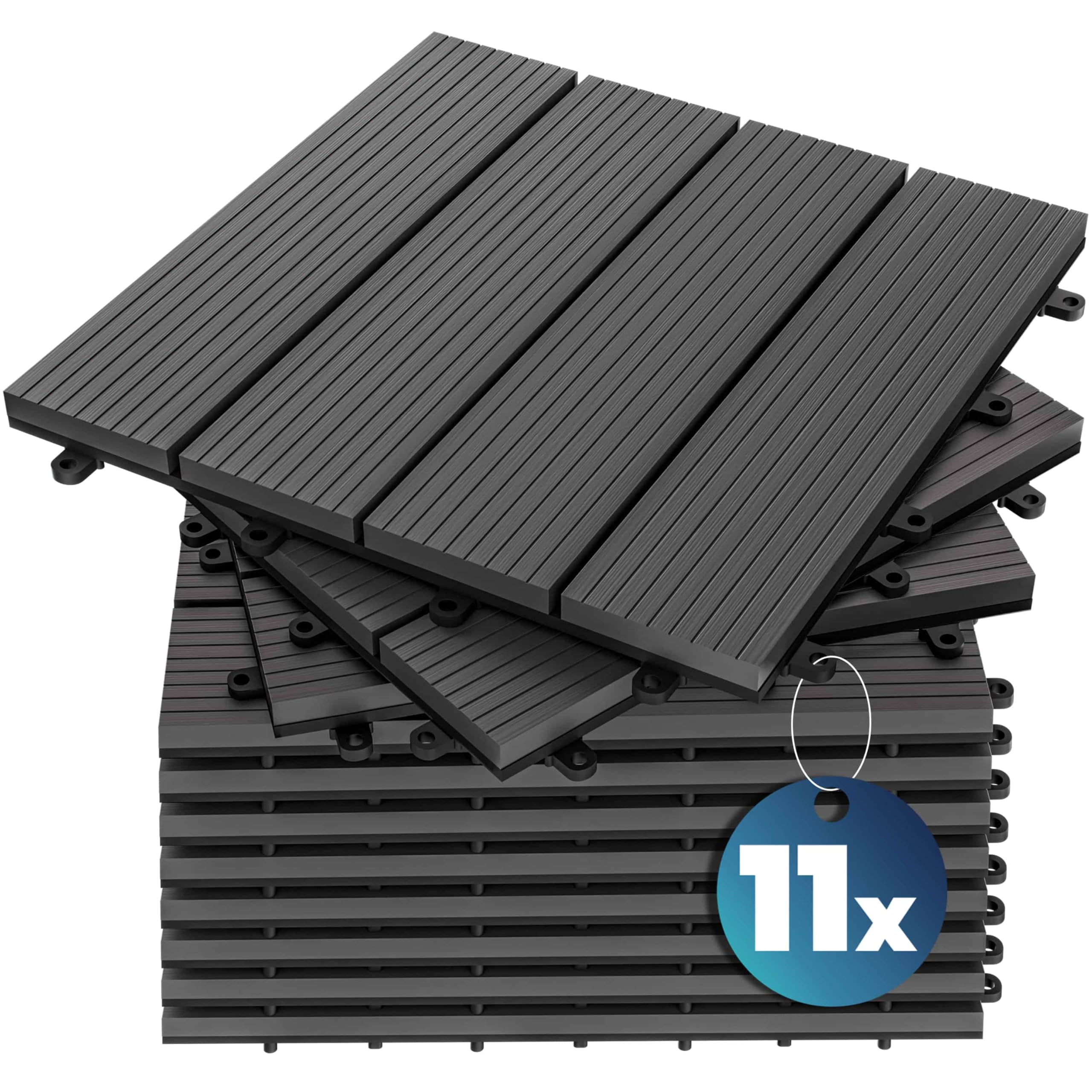 Casaria® WPC Fliesen 30x30 cm 11er Set 1m² Stecksystem Drainage Zuschneidbar Terrasse Balkon Garten klick Klassik Anthrazit