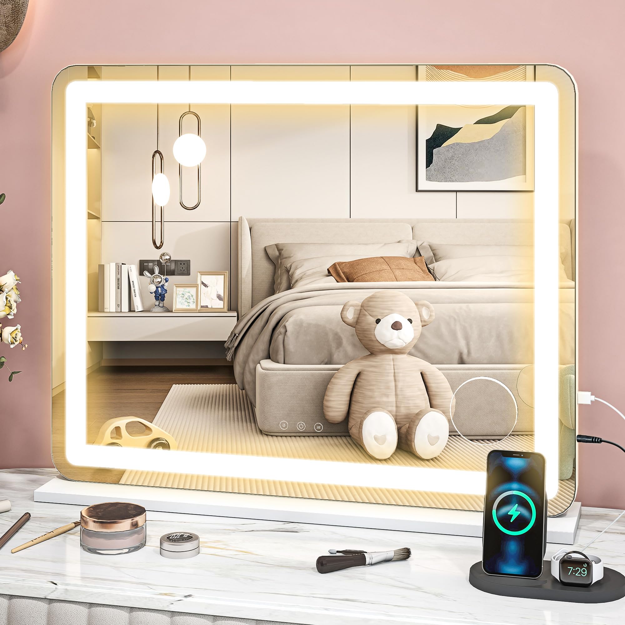 Homcom Vanity Mirror With Lights10X MagnifyingUsb Charging PortWhite from B&Q