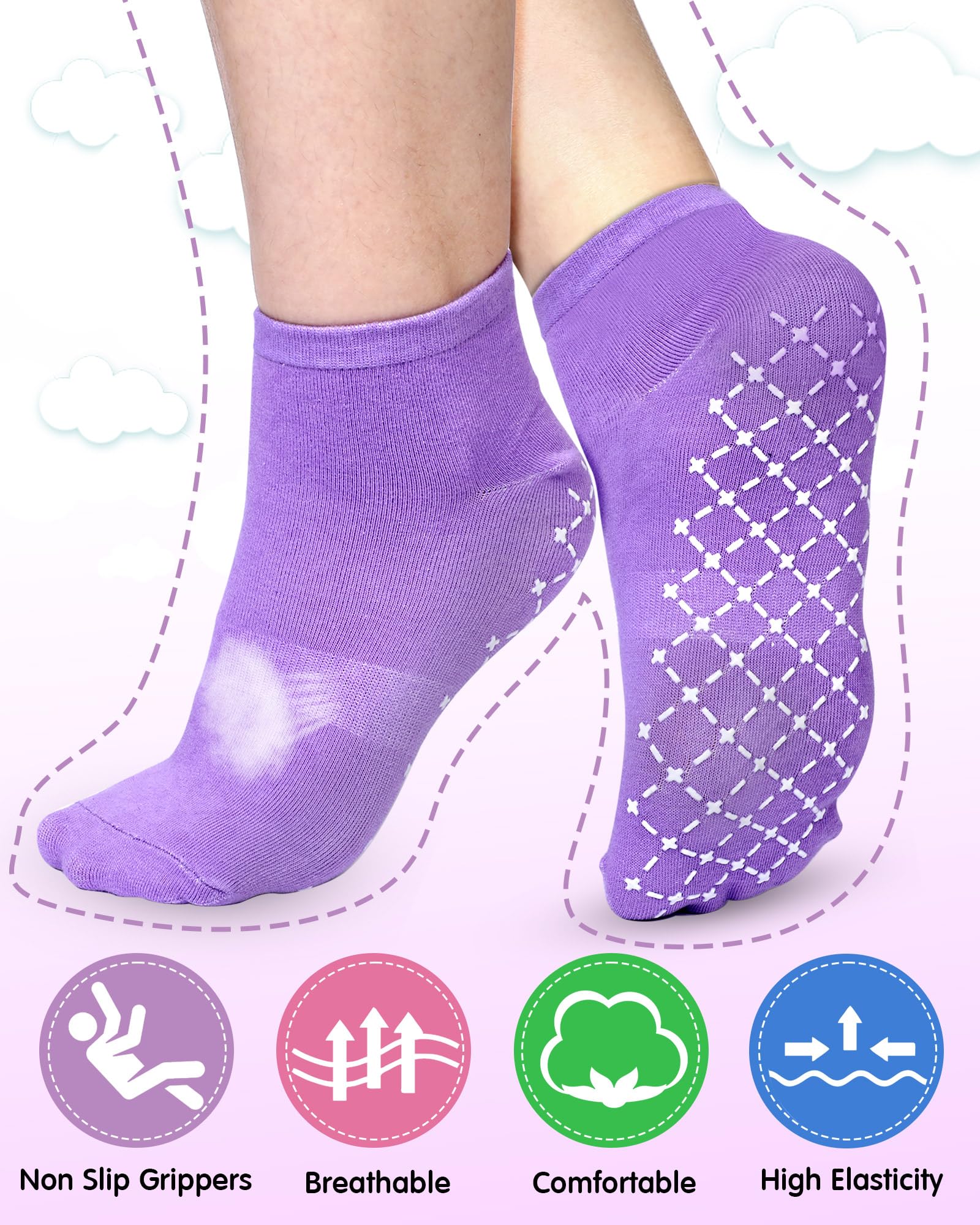 Vicenpal 45 pares de calcetines de yoga antideslizantes para mujeres y hombres, con patrón de pies, calcetines antideslizantes para hospital, barré, pilates, 15 colores