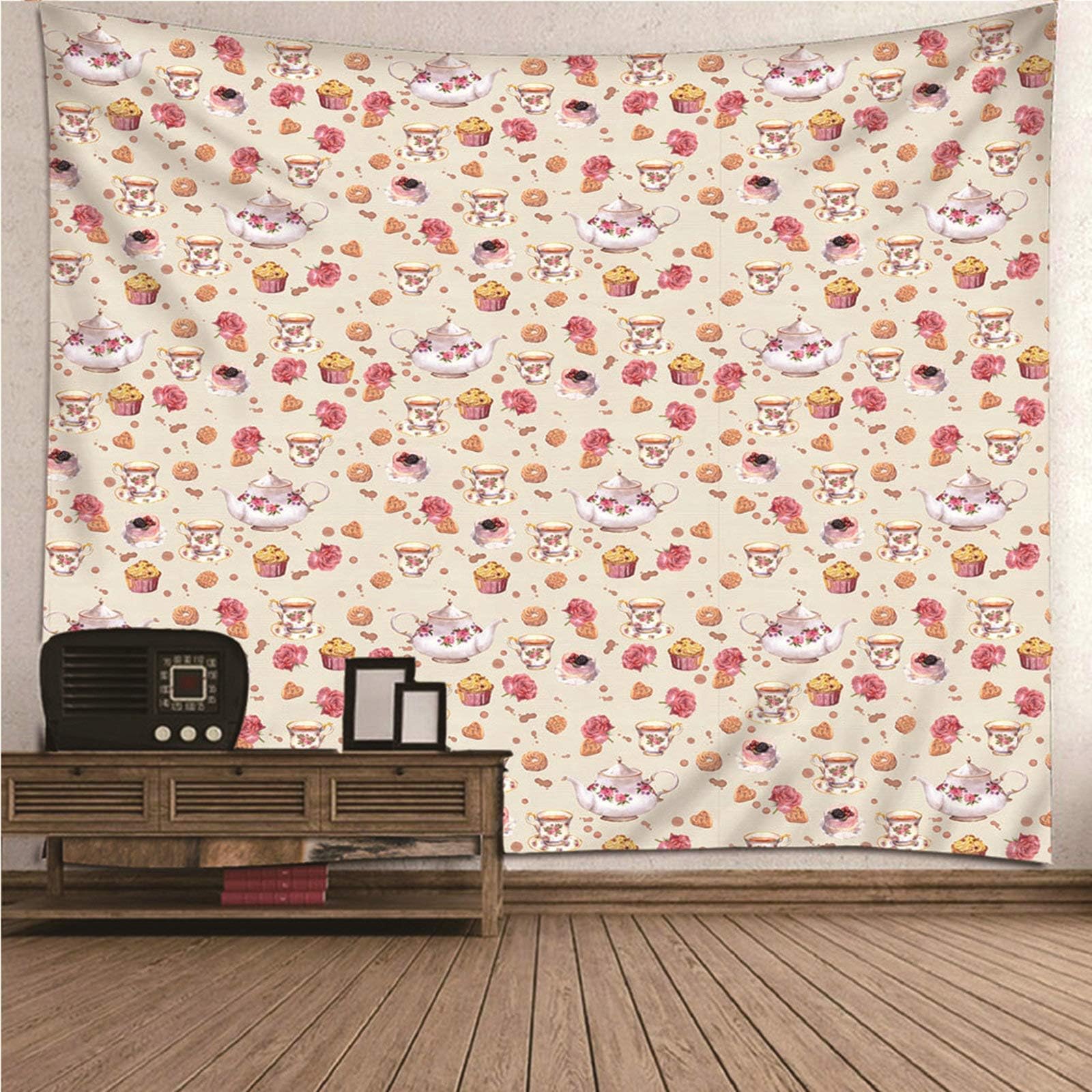 Banemi Big Tapestry Aesthetic, Girl Funny Tapestry Multicolor Dessert Cake Tea Wall Art for Bedroom 200X200Cm