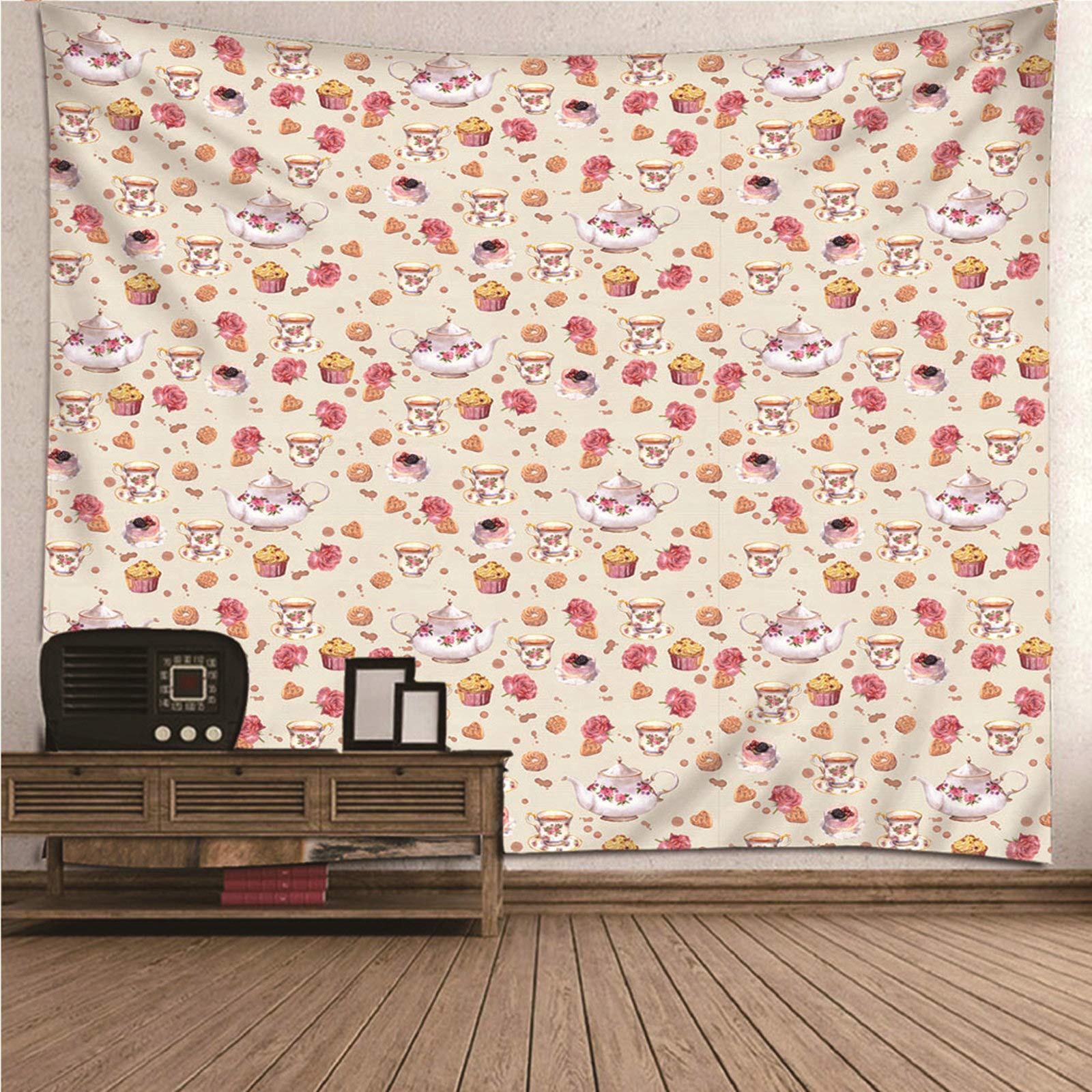 Banemi Big Tapestry Aesthetic, Girl Funny Tapestry Multicolor Dessert Cake Tea Wall Art for Bedroom 200X200Cm