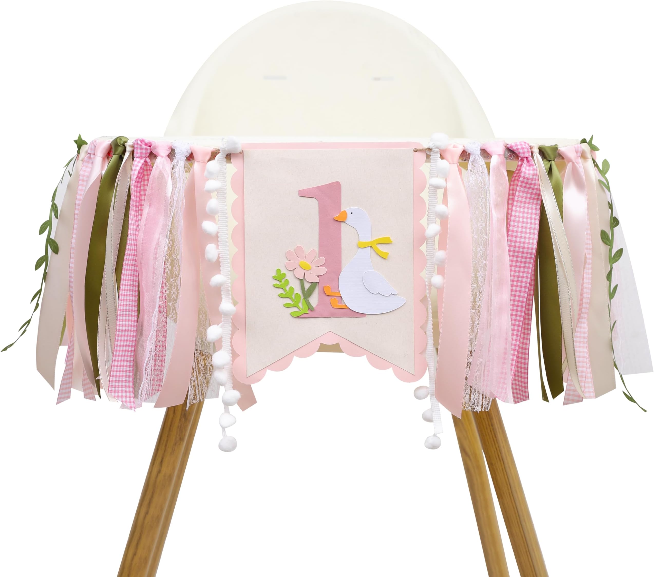 LINLULU One Silly Goose High Chair Banner for Girls - Silly Goose 1st Birthday Decorations for Girls, Pink Goose First Birthday Banner, Pink One Highchair Banner, Cake Smash Props
