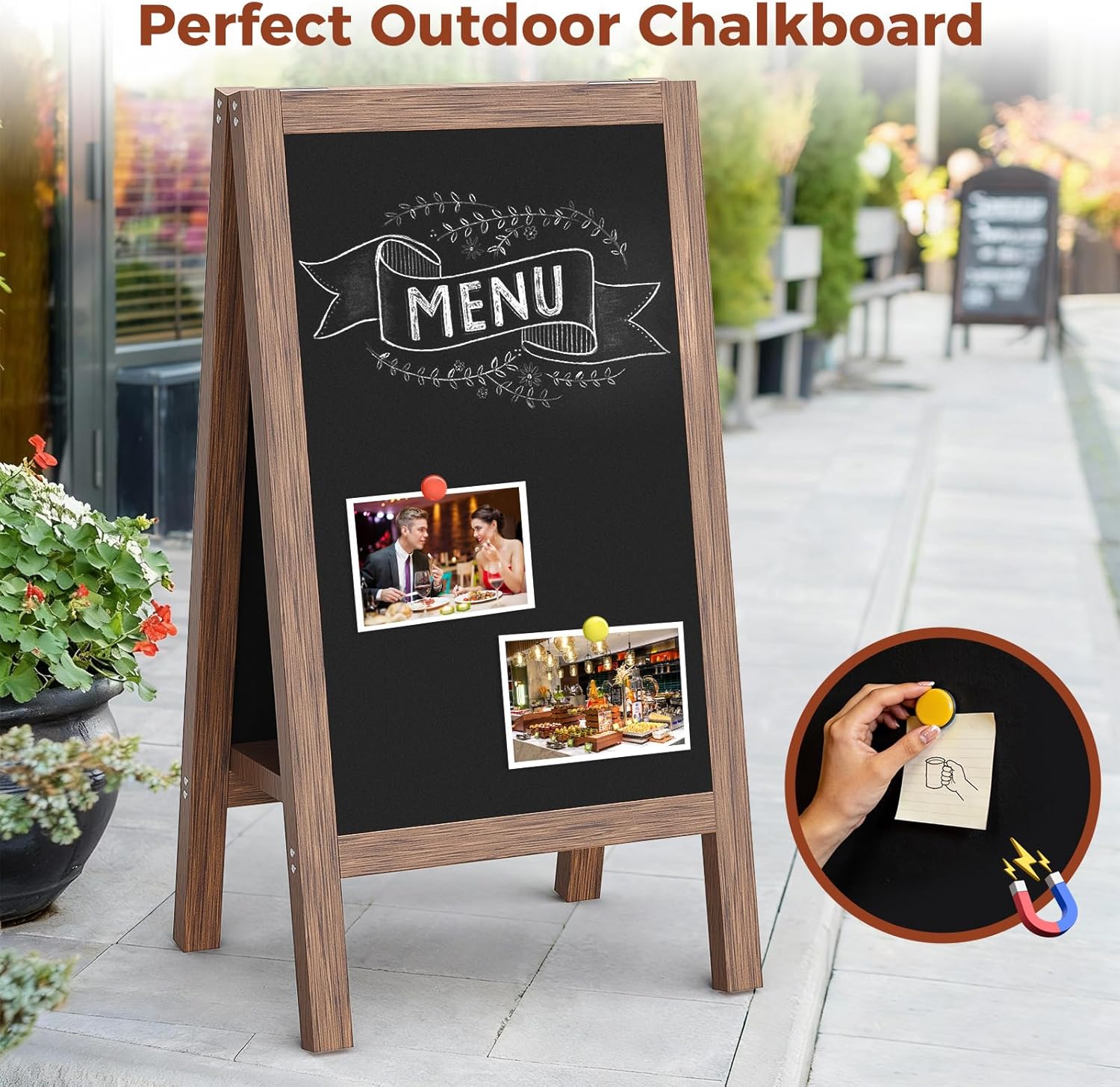 Solid Wood A Frame Chalkboard Sign 40"x20", Magnetic Double Sided Sandwich Board, Upgraded Bottom Brace Stable Sidewalk Sign with 8 Liquid Chalk for Cafe Restaurant Wedding Home Business