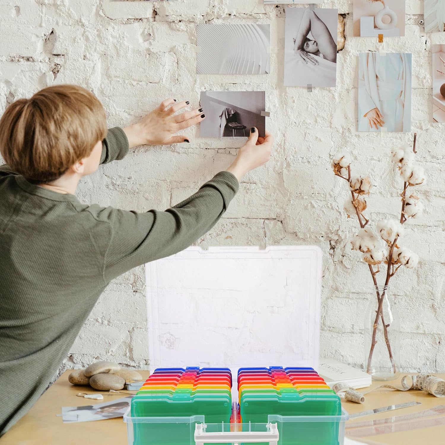 STOBAZA 1set Photo Storage Box Compartments Colorful Multi-functional Organizer for Cards Pictures and Items for Home and Craft Storage