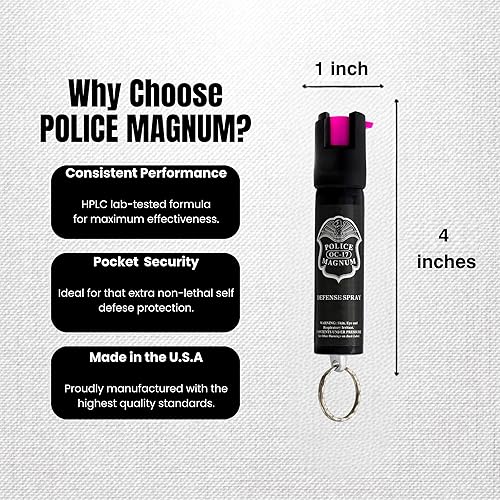 Miniatura 5 de Police Magnum Herramienta de seguridad compacta de defensa personal en aerosol de pimienta, soporte fuerte integrado para llavero, pequeño