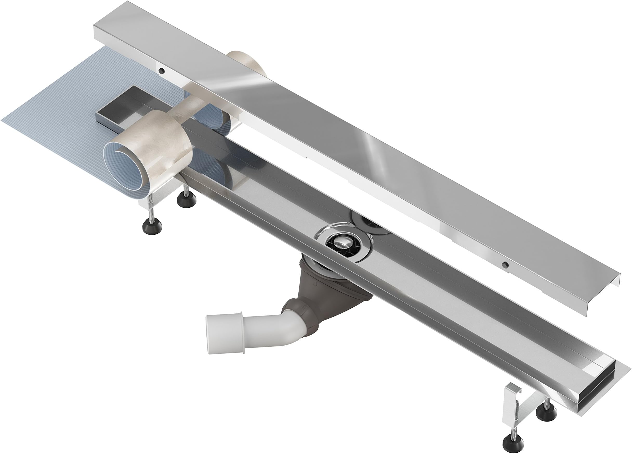 High Gloss Polished Shower Drain Channel Made of Stainless Steel | NORDONA® Complete Basic HG with Hair Filter | Length: 90 cm | Incl. Cover, Design: Classic (Polished) | Wirquin 360° Waste Trap