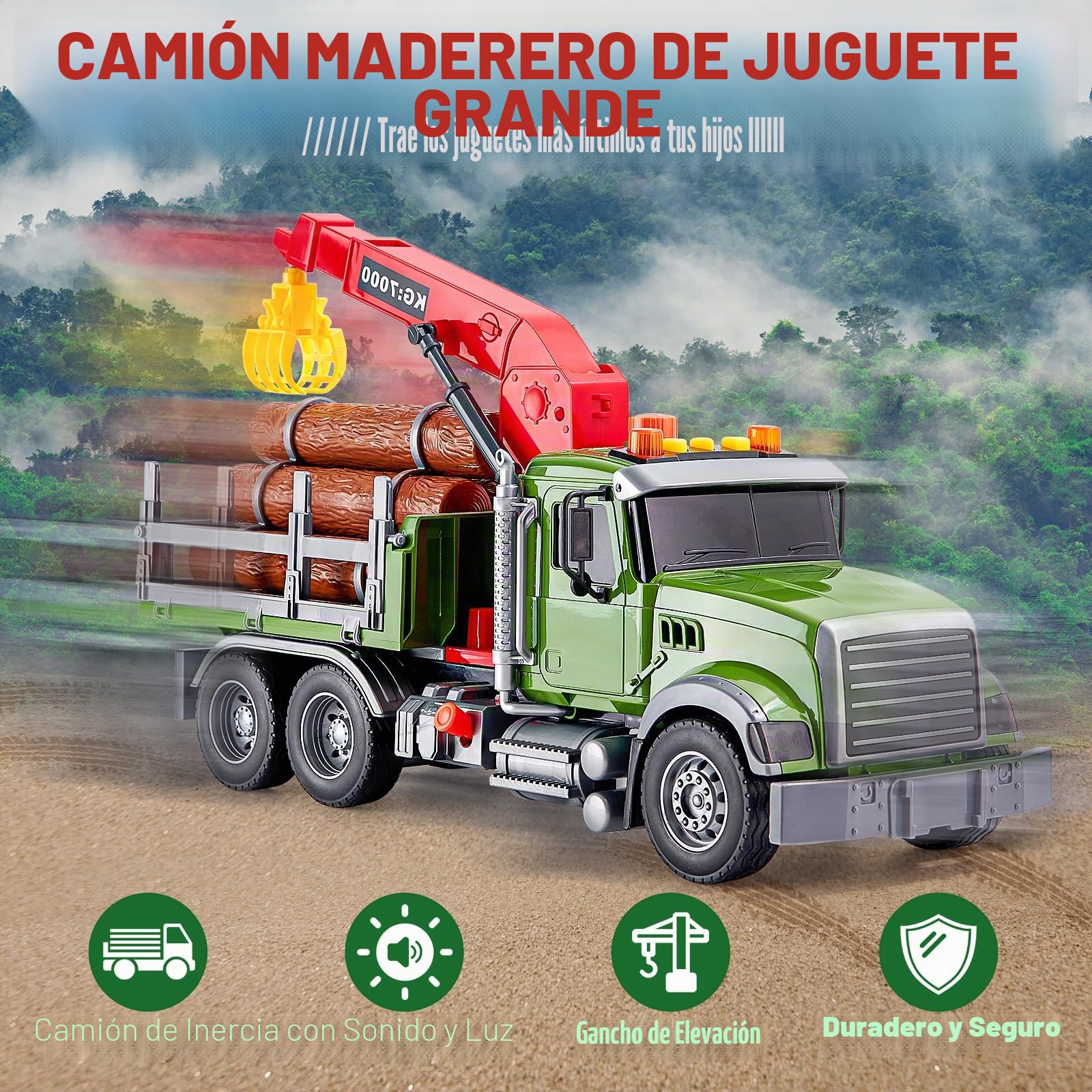 Tacobear Camión de Transporte de Madera Juguete Grande Camión 1:16 Transportador de Coches con Luces y Sonidos Función Grúa de Carga Vehiculos Camion Juguete Regalo para Niños 3 4 5 6 7 años