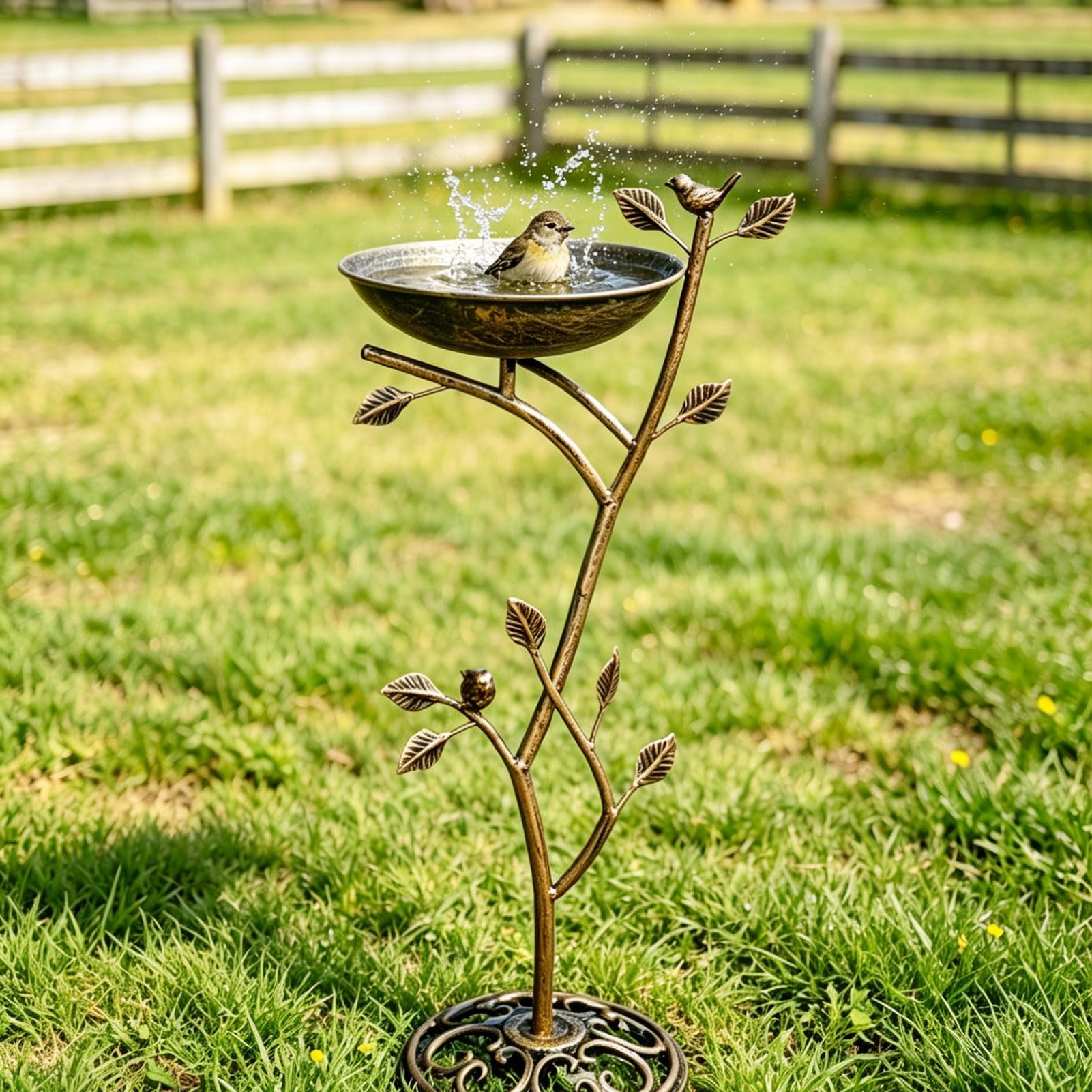 HOUYANG Durchmesser 29 cm B x 78,7 cm H Gusseisen Sockel Vogeltränke für draußen, Vintage Metall Vogeltränke Garten Hof Dekoration