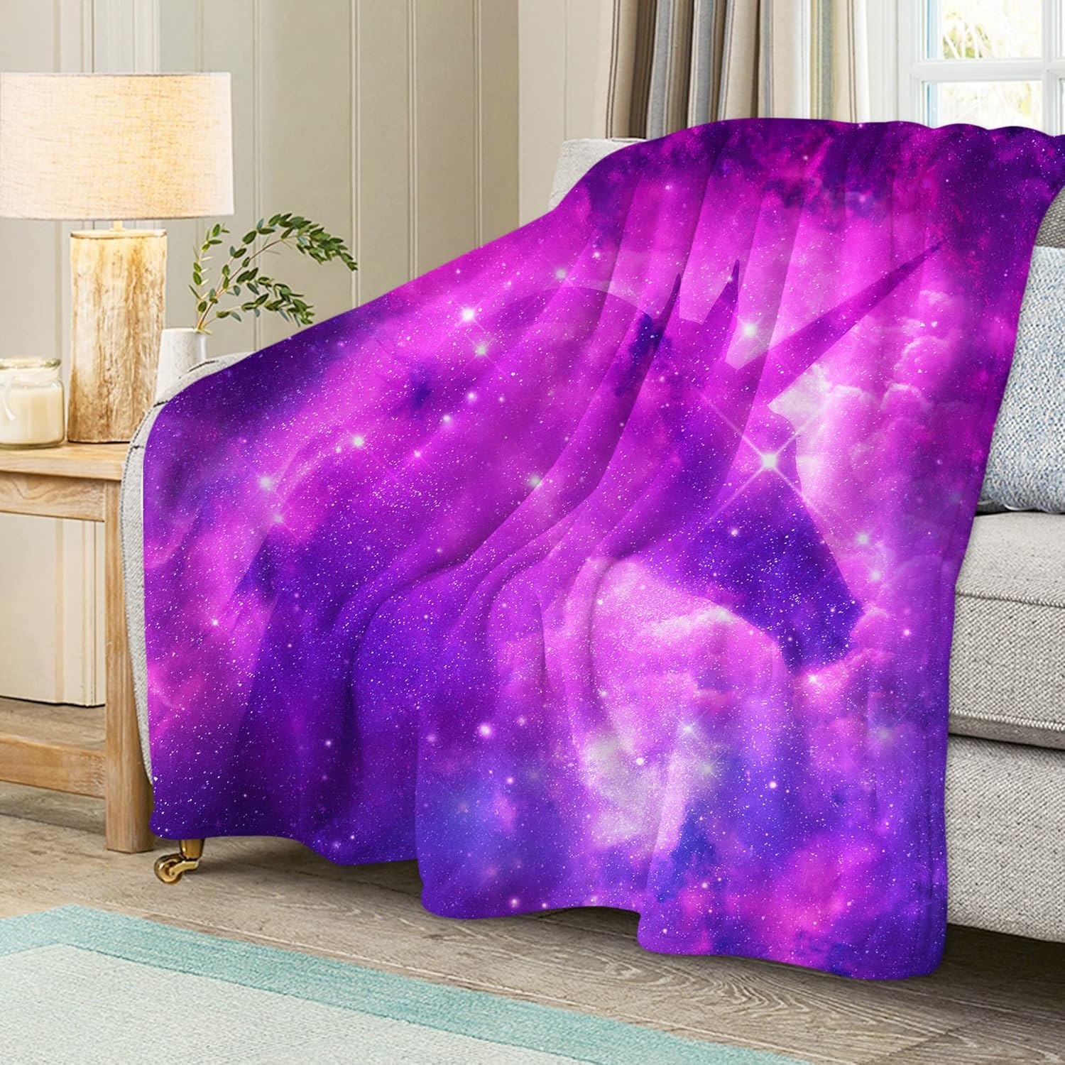 Cute Galaxy Unicorn Blanket Cartoon Throw Blanket, Kids Plush Fleece Blanket Super Cozy Soft Flannel Blanket Decorative Fuzzy Throws for Sofa Bed Living Room (60×80in, Galaxy Unicorn)
