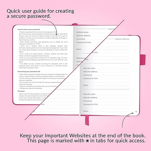 Miniatura 5 de GoGirl - Cuaderno para organizar contraseñas con pestañas alfabéticas, diario de registro de direcciones de Internet y contraseñas, tamaño de