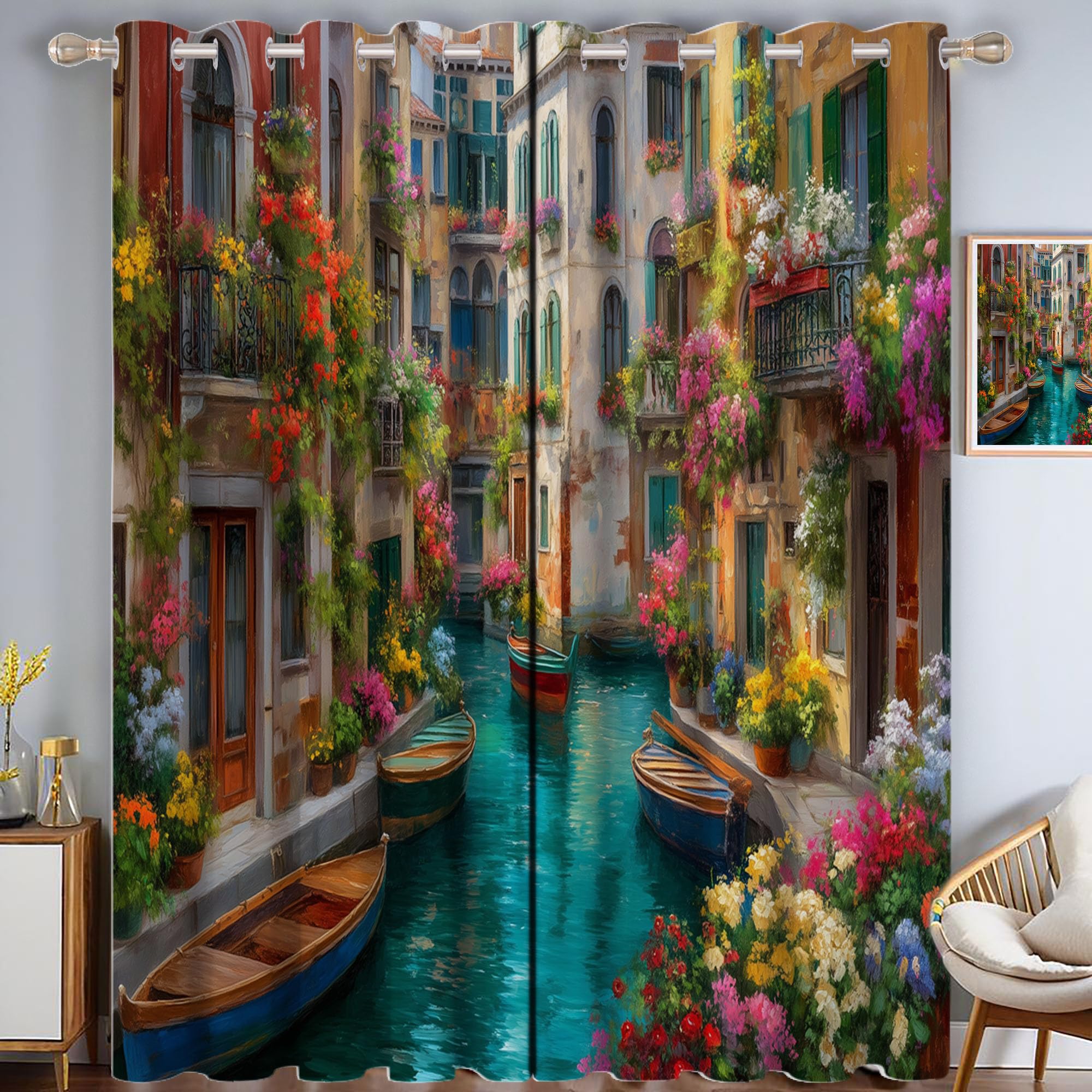 Rideau enfant rivière et petits bateaux pour chambre et salon cosy