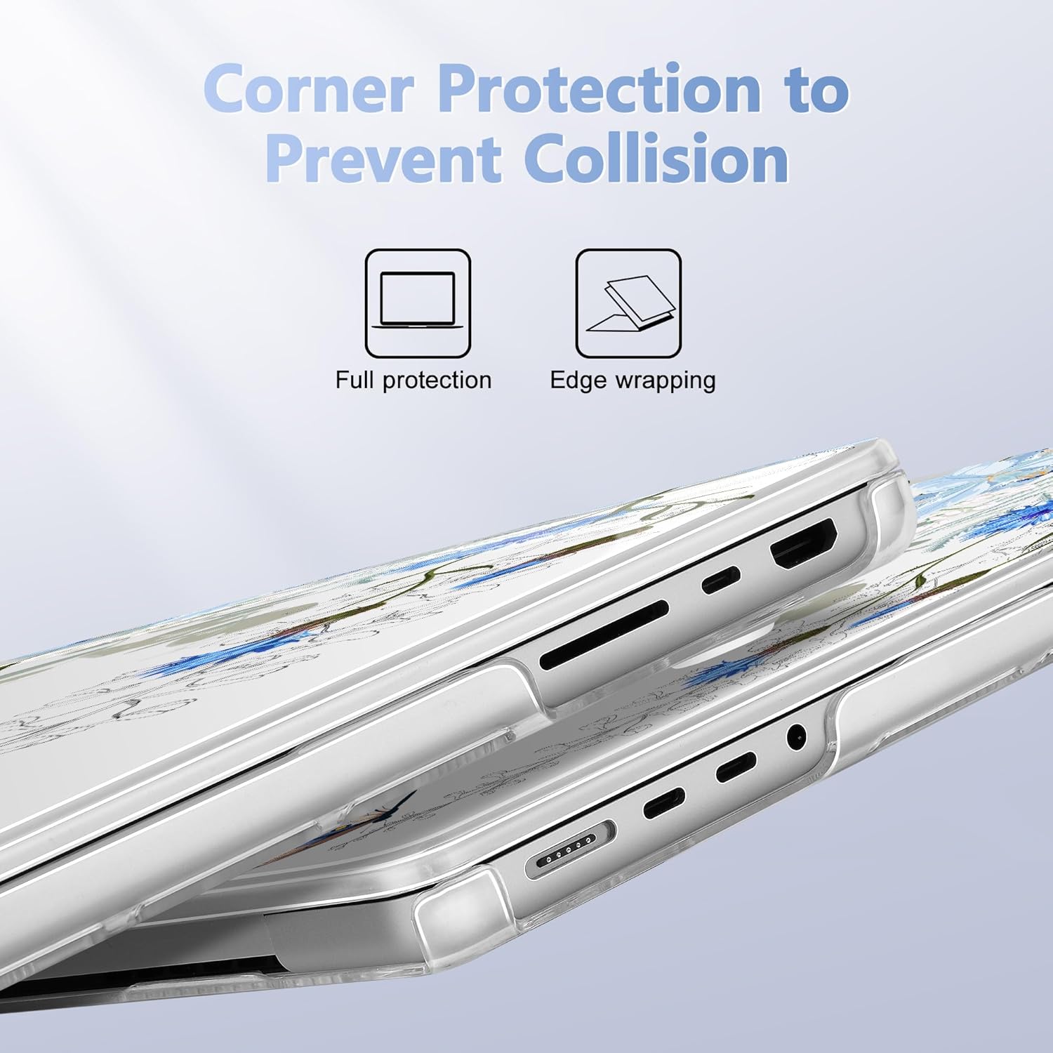 May Chen Case for MacBook Pro 14 inch, Models A2442 A2779 A2918 A2992 A3401 A3185 A3112 A3434, M1 M2 M3 M4 M5 Chip (2021-2025 Release), Plastic Hard Shell Case with Keyboard Cover, Blue Flowers - Image 3