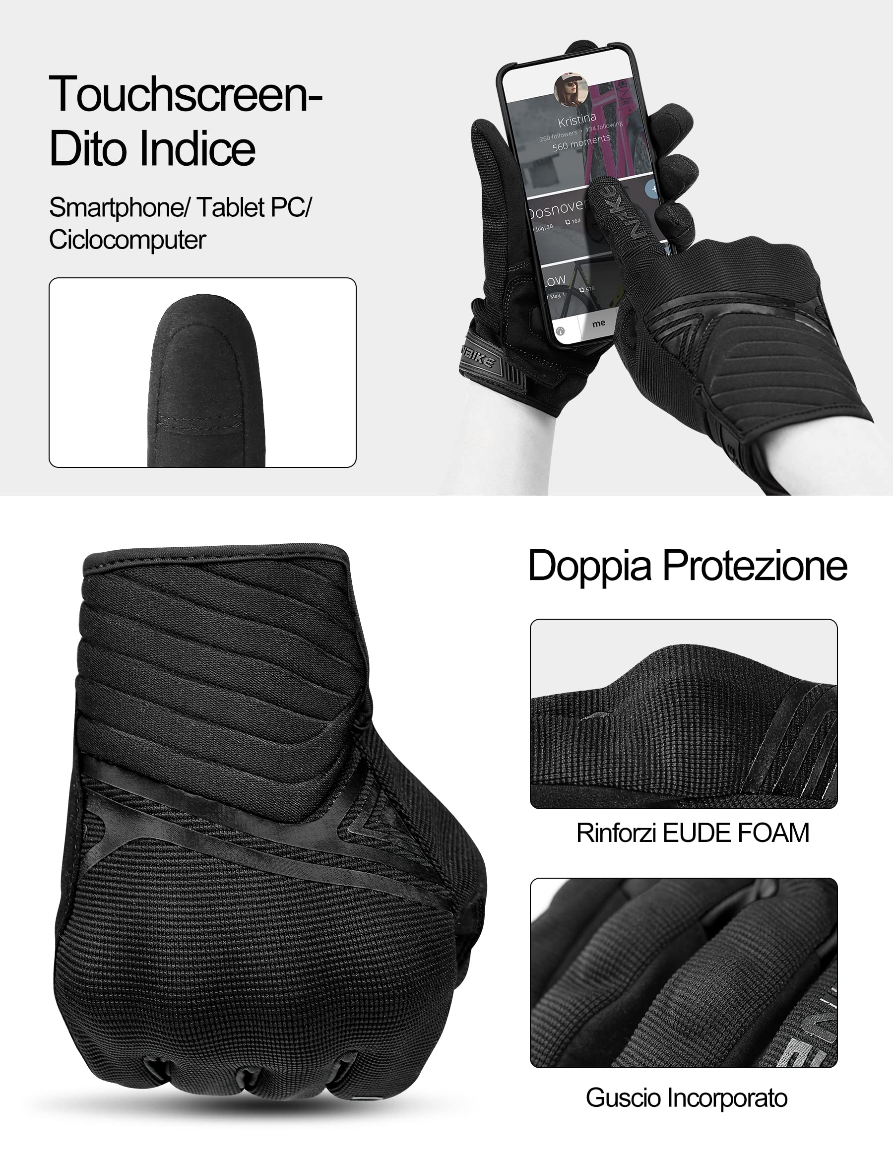 INBIKE Guanti da Moto Uomo Estivi CE 1 KP Omologati Guanti Moto Donna Impermeabili per ATV BMX MTB Bicicletta, Scooter, Arrampicata, Motocross Unisex