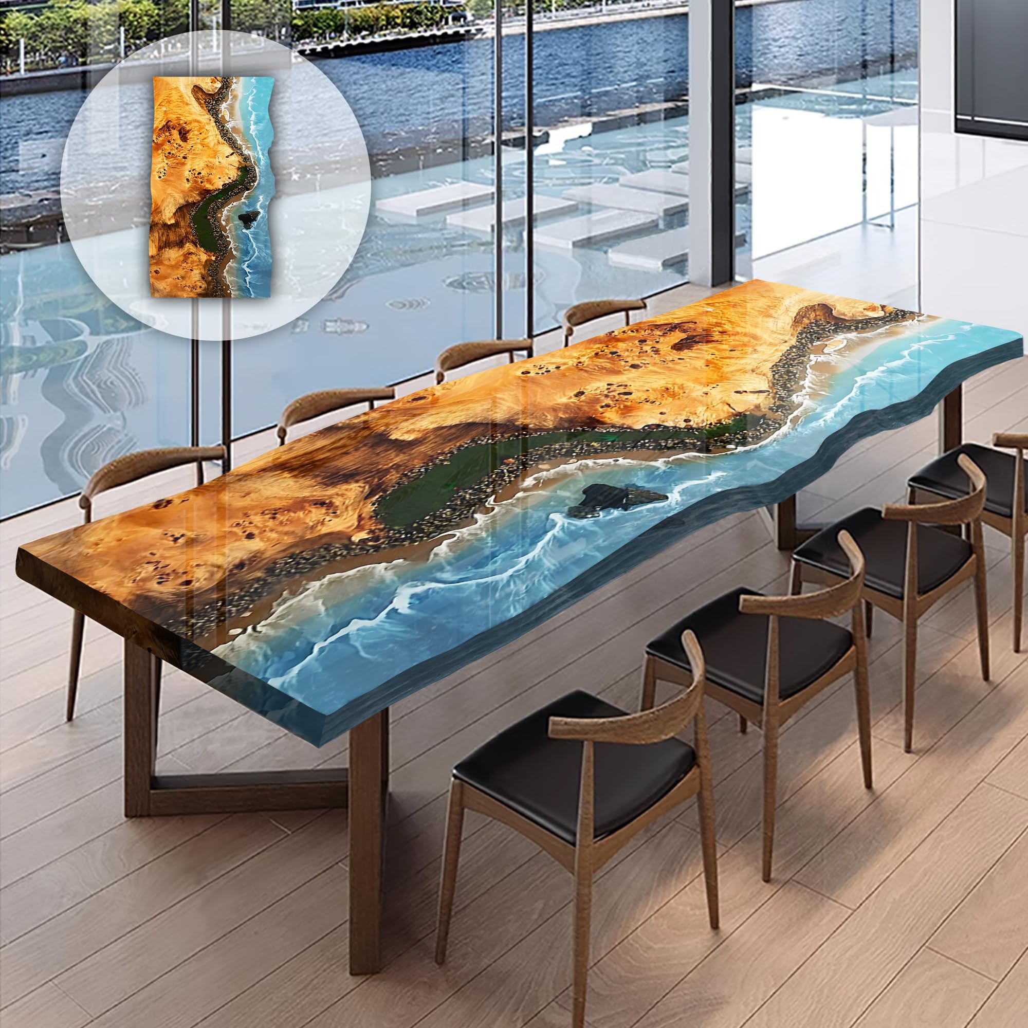 FOEVAFLO Aspen Wood Table 114 L x 42 W Executive Desk Custom Large Epoxy River Table Solid Wood