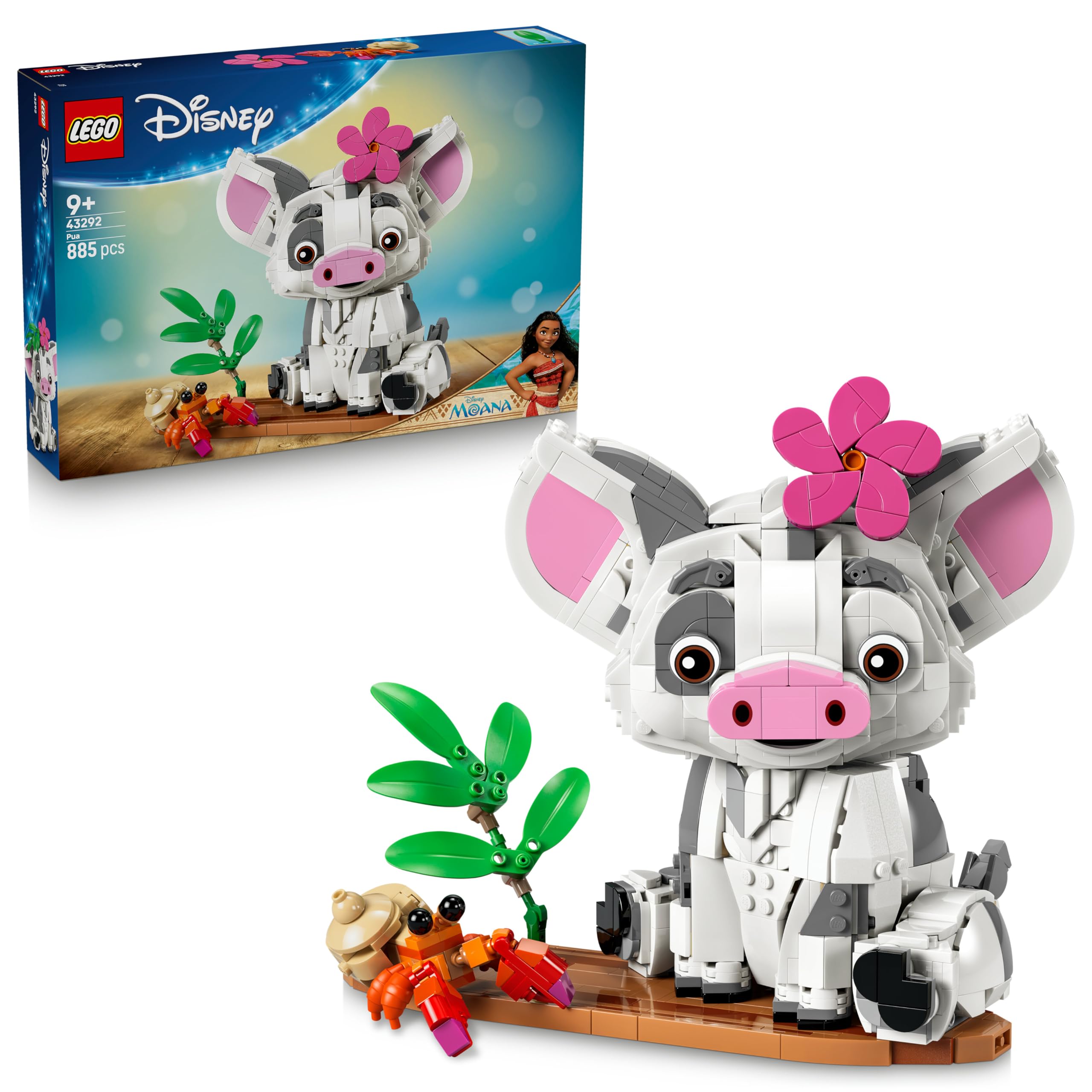 LEGO LEGO | Disney Moana Pua Figure - Toy Pig w/Flower, Crab and Raft Stand for Kids' Bedroom Decor - Birthday Gift for 9+ Year Old G