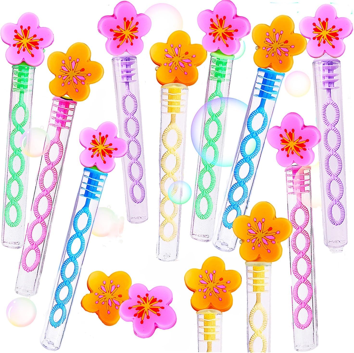24 Packs Bulk Mini Bubble Wands for Party Favors, Summer Outdoor Camp Park Playing Blowing Bubbles Tool (24 Flower Wand)