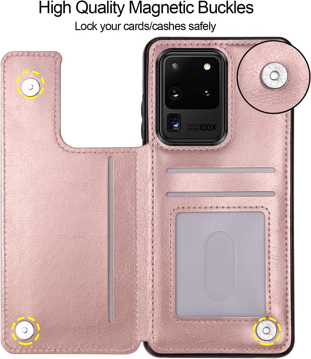 HianDier Wallet Case for Galaxy S20 Ultra Case Slim Protective with Credit Card Slot Holder Flip Folio Soft PU Leather Magnetic Closure Cover for Samsung Galaxy S20 Ultra 6.9 Inch, Rose Gold