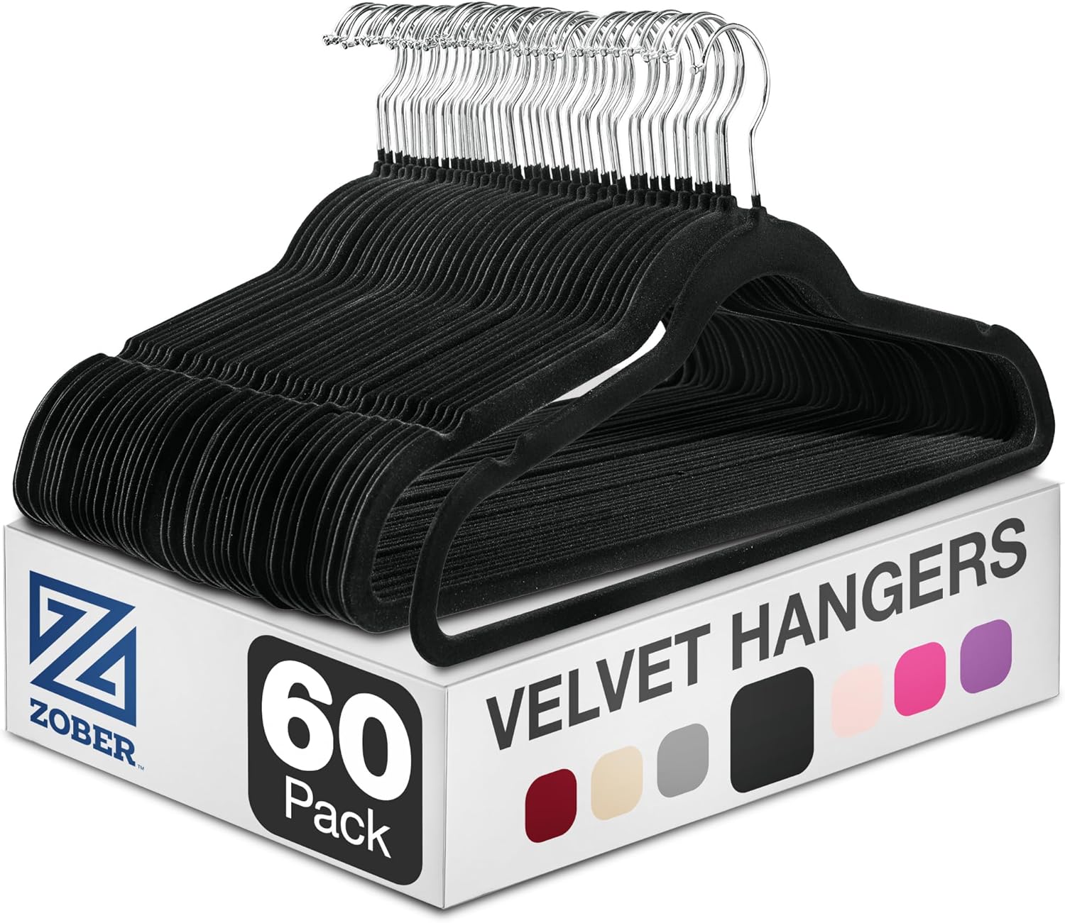 Zober Black Velvet Hangers 60 Pack - Non-Slip Coat Hangers with 360 Degree Swivel, Holds Up to 10 lbs